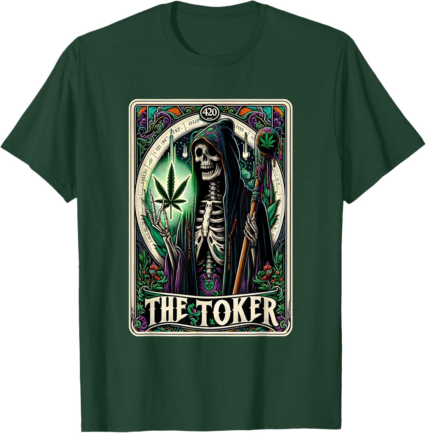 Tarot Card The Toker 420 Cannabis Skeleton Stoner Weed Goth T-Shirt - T-Shirt | Forest