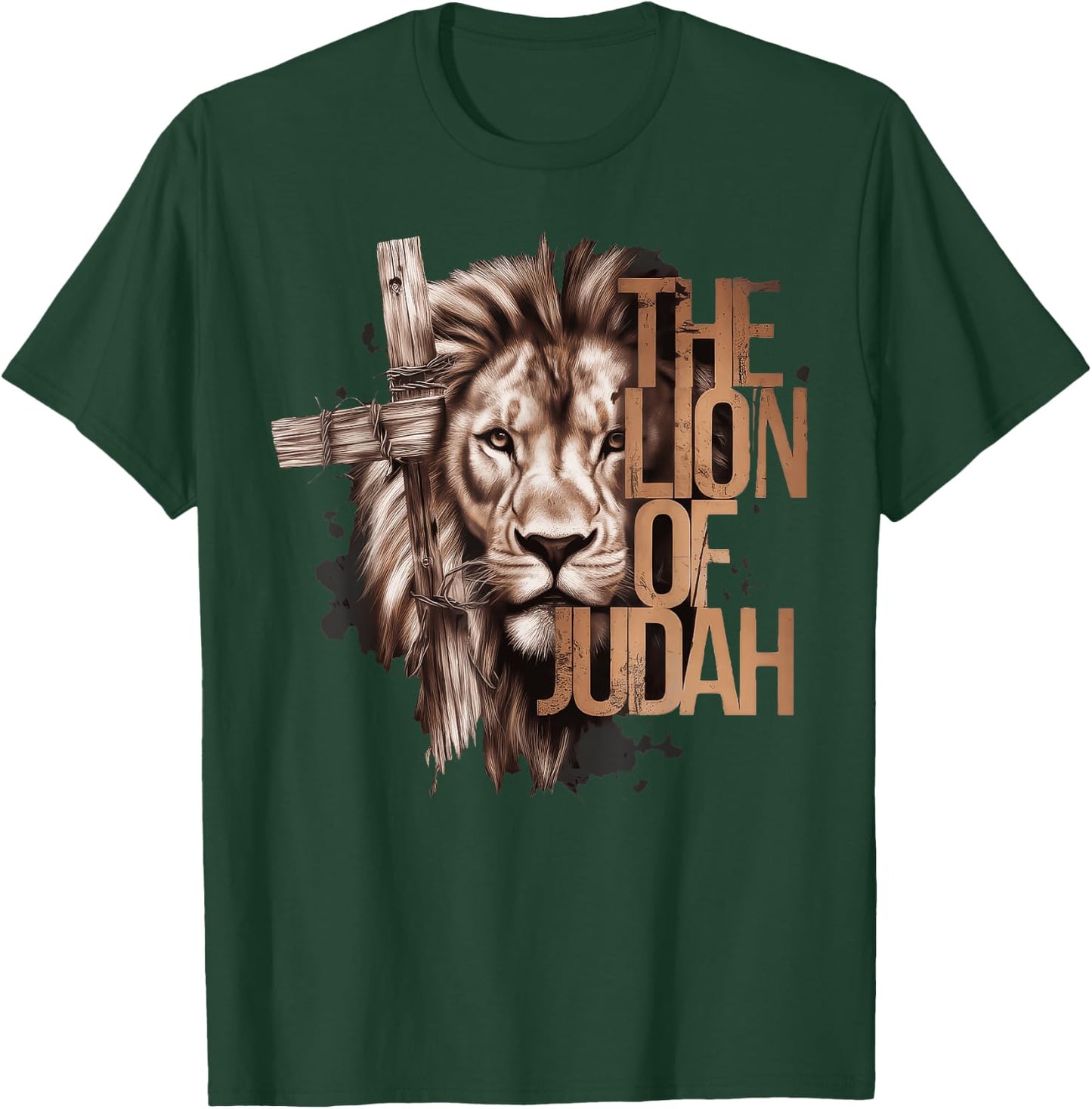 King Jesus Lion of Judah Christian Cross Faith T-Shirt - T-Shirt | Forest
