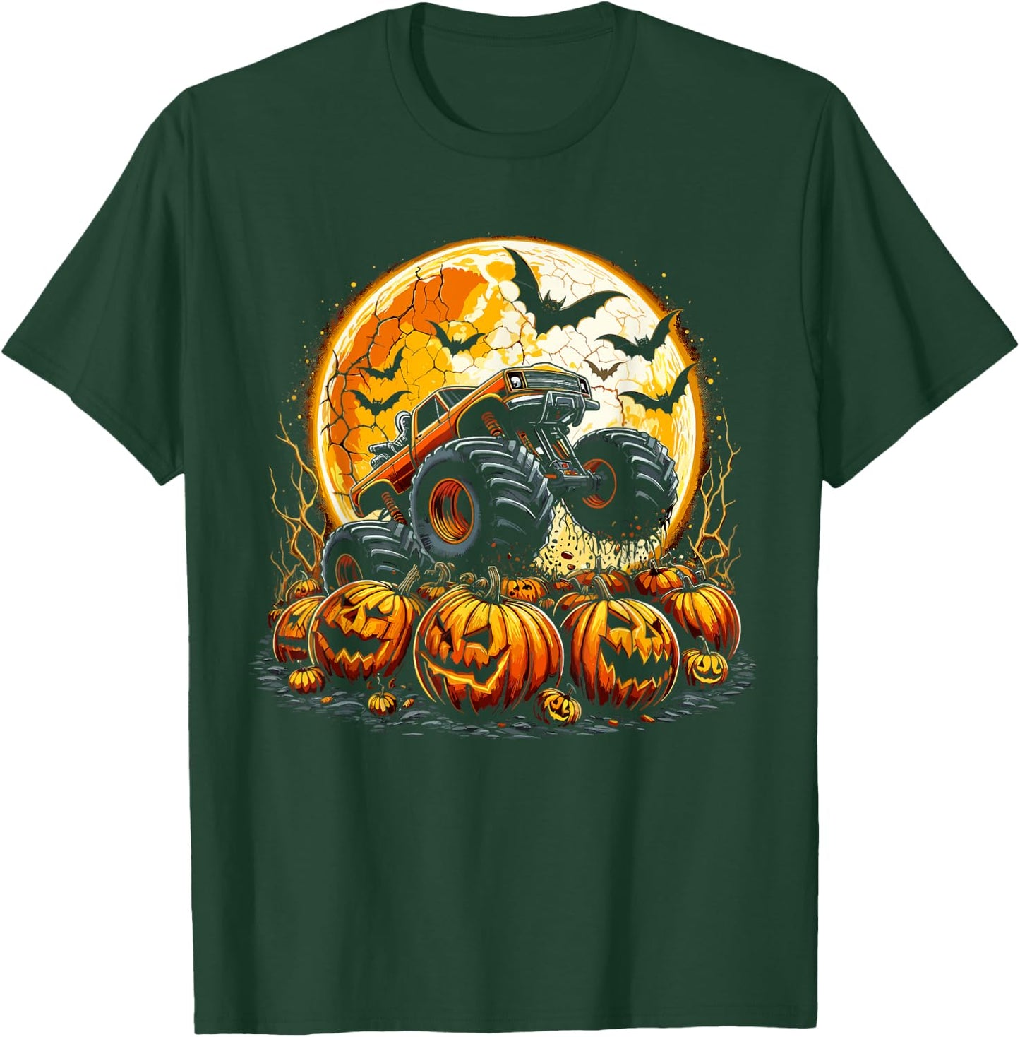 Monster Truck Halloween Jack O Lantern Pumpkin Moon T-Shirt - T-Shirt | Forest