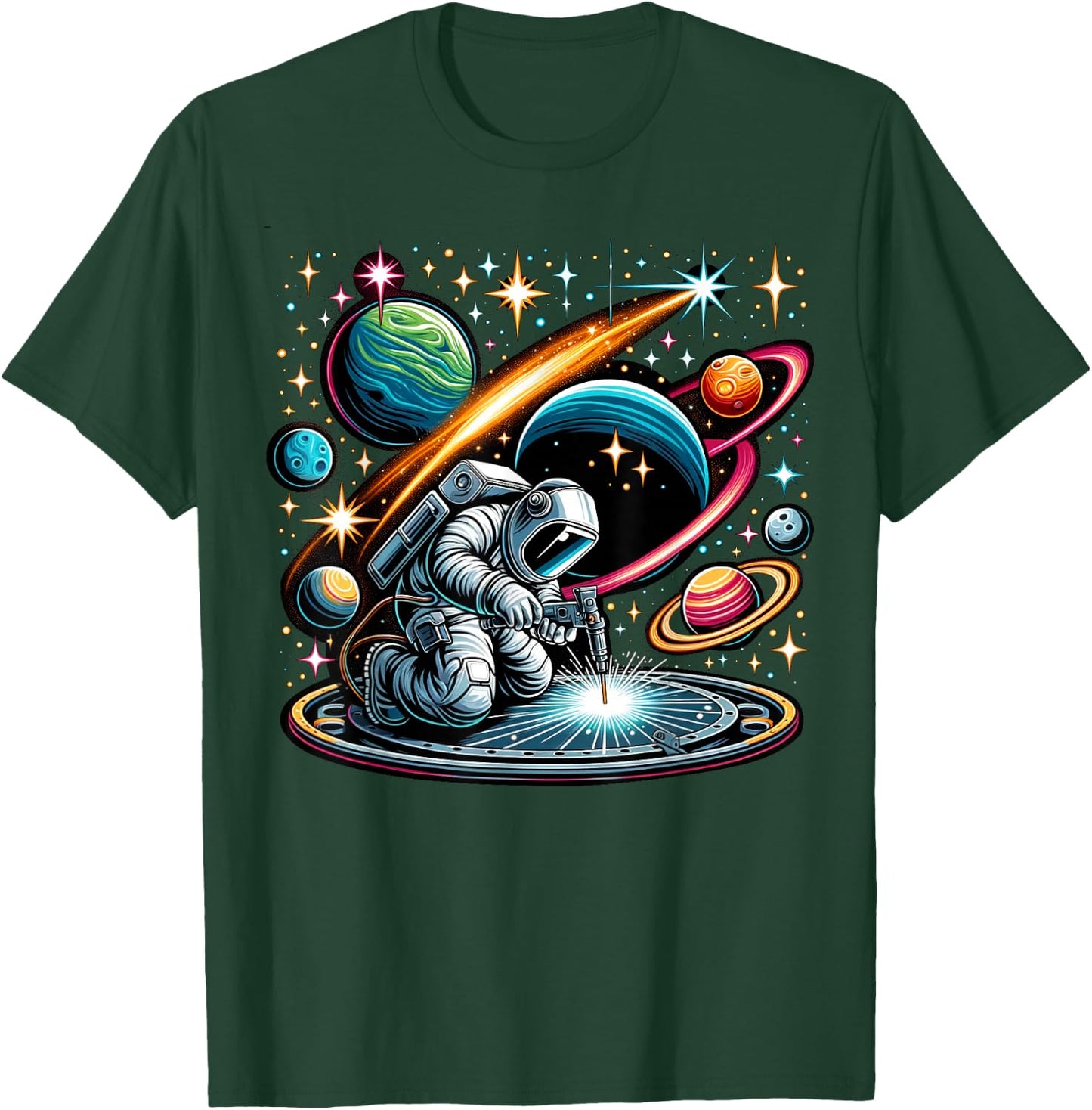Welder Astronaut Welding metal pieces together T-Shirt - T-Shirt | Forest