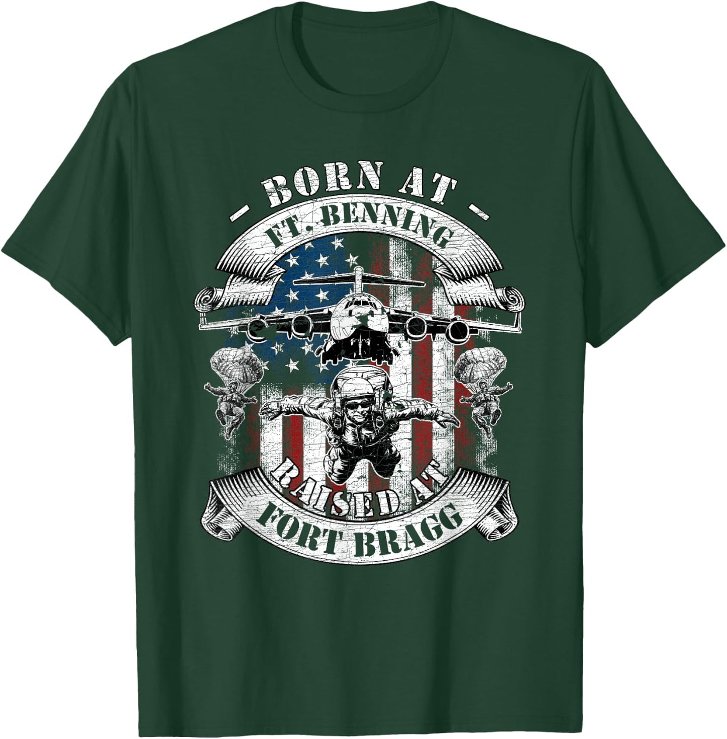 Born At Fort Benning Raised At Fort Bragg 82nd Airborne T-Shirt - T-Shirt | Forest