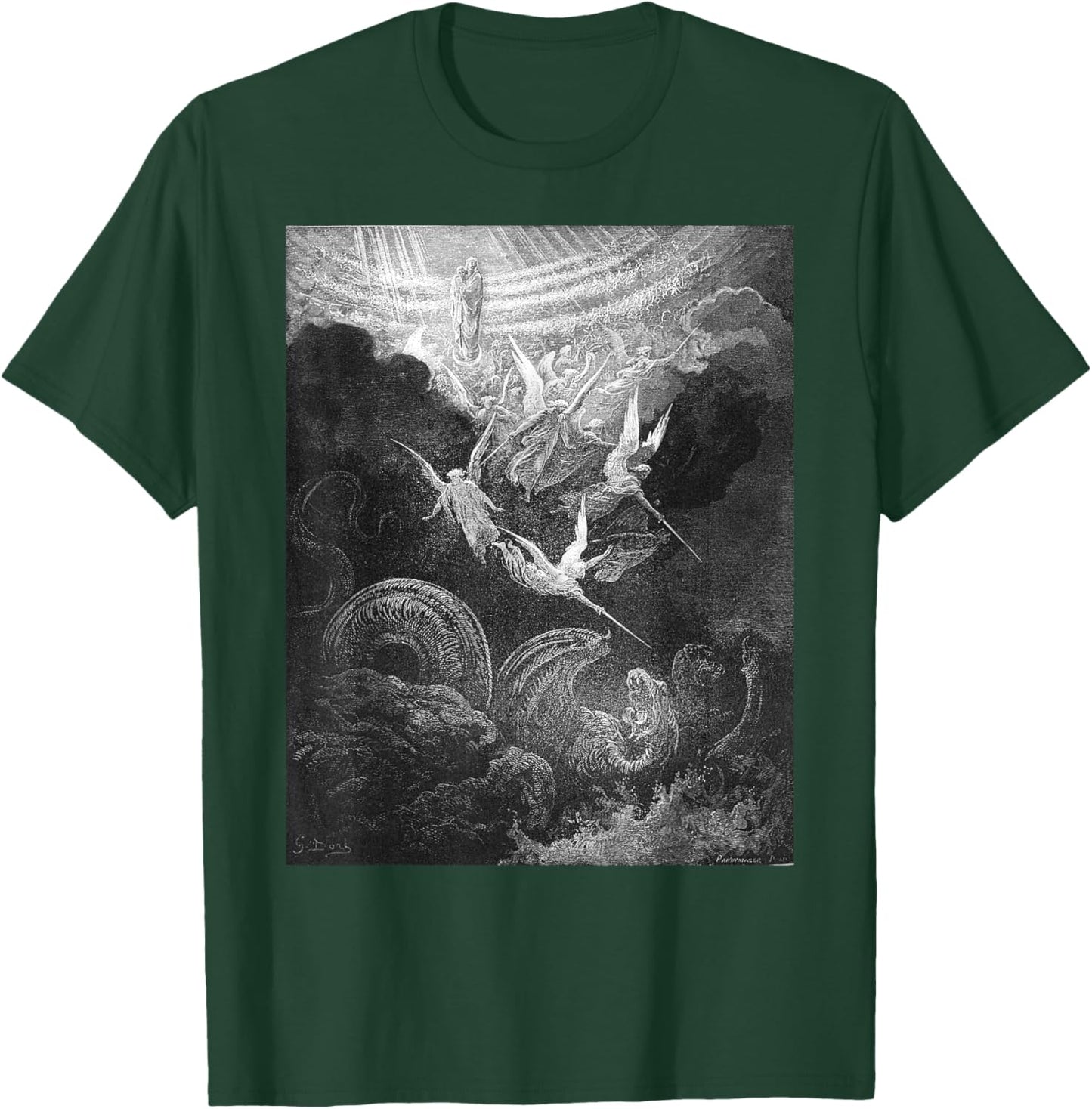 Gustave Dore Archangel Michael and Angels Fighting Dragon T-Shirt - T-Shirt | Forest