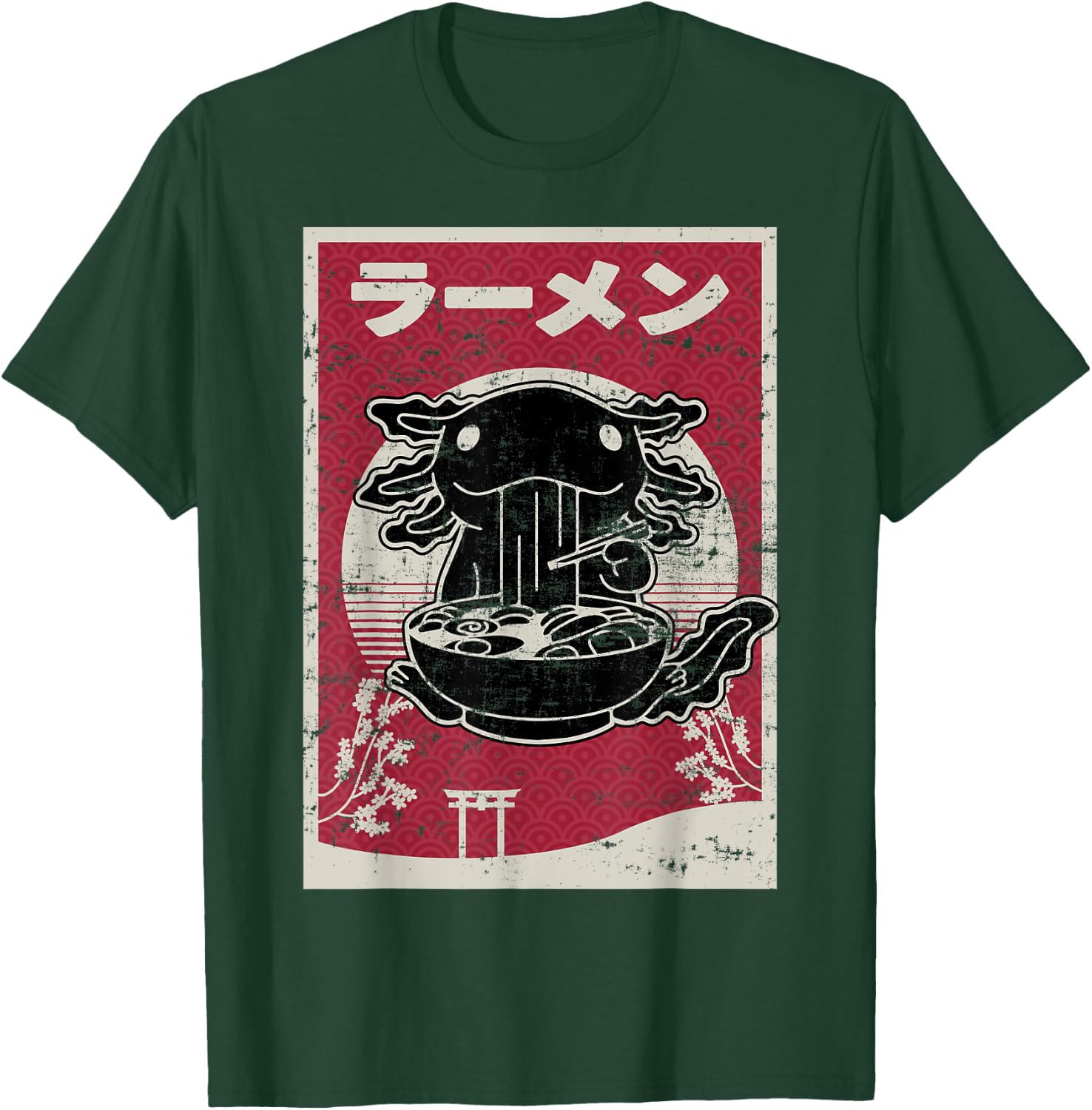 Kawaii Axolotl Ramen Japanese Woodblock Art Anime Boys Teens T-Shirt - T-Shirt | Forest