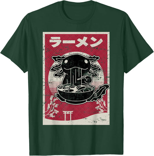 Kawaii Axolotl Ramen Japanese Woodblock Art Anime Boys Teens T-Shirt - T-Shirt | Forest