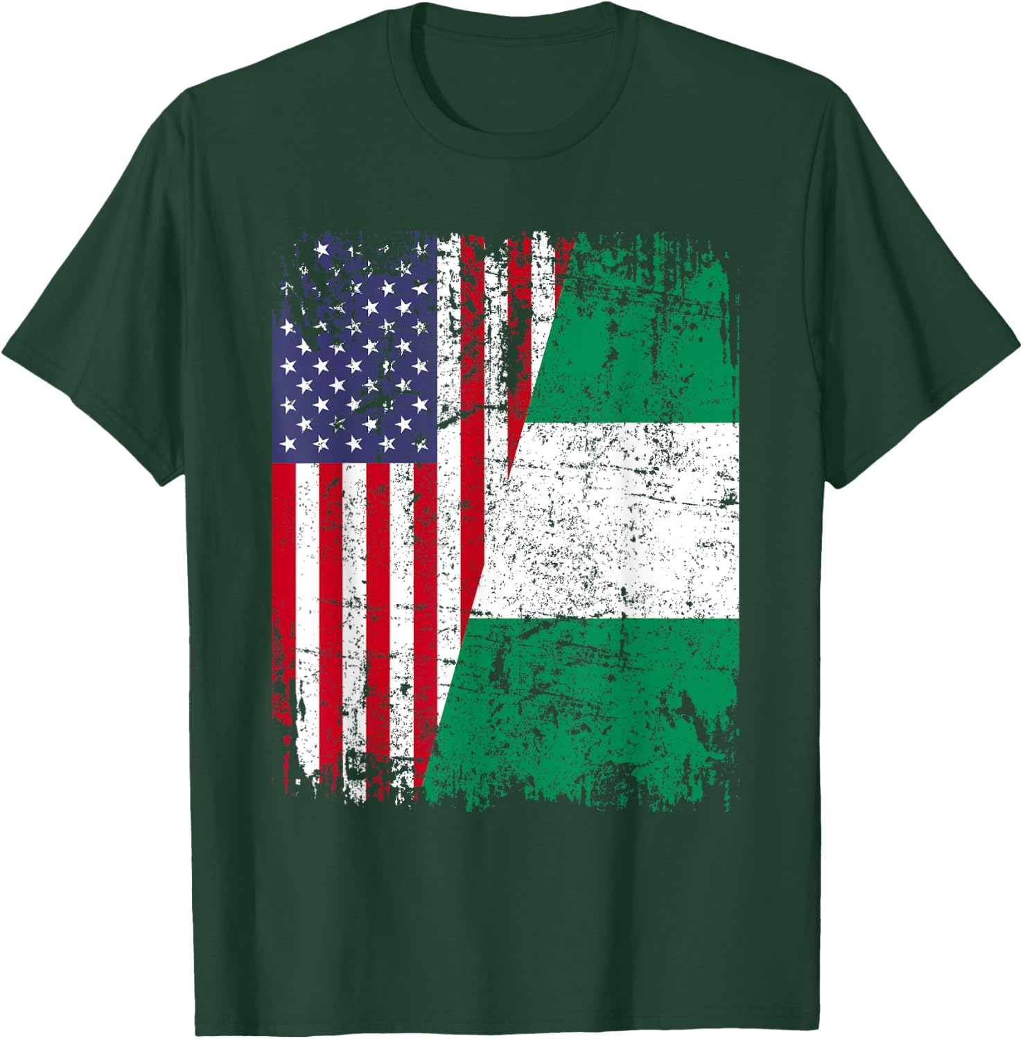 NIGERIAN ROOTS | Half American Flag | NIGERIA T-Shirt - T-Shirt | Forest