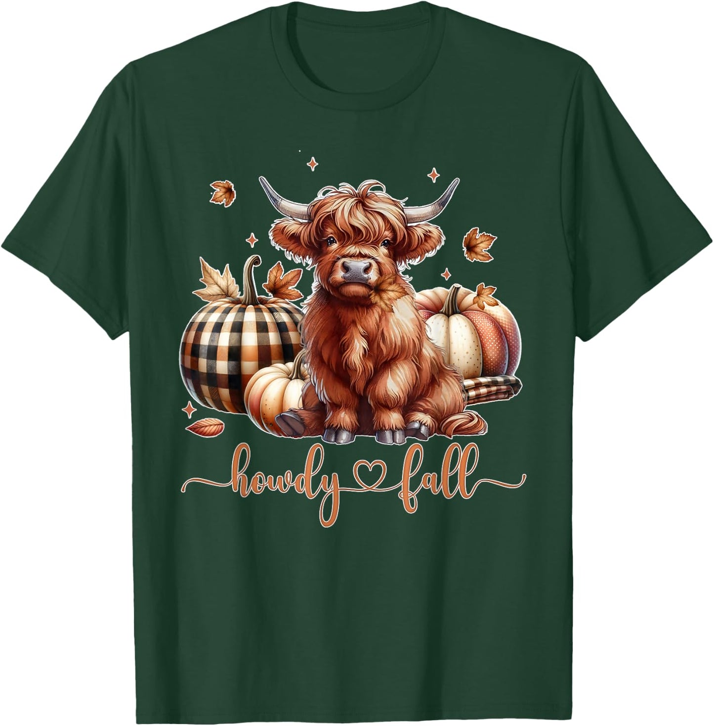 Howdy Fall Western Farm Country Highland Cow Autumn Pumpkin T-Shirt - T-Shirt | Forest
