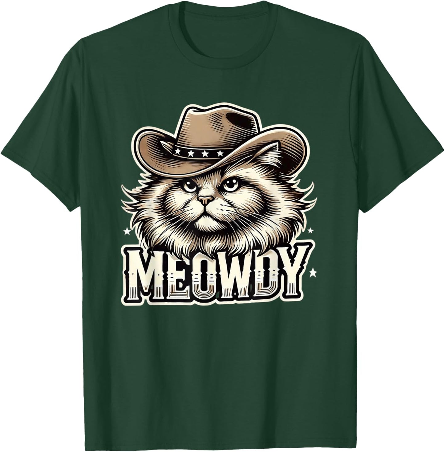 Meowdy Cat Funny Texas Cat Vintage Country Music Cat Cowboy T-Shirt - T-Shirt | Forest