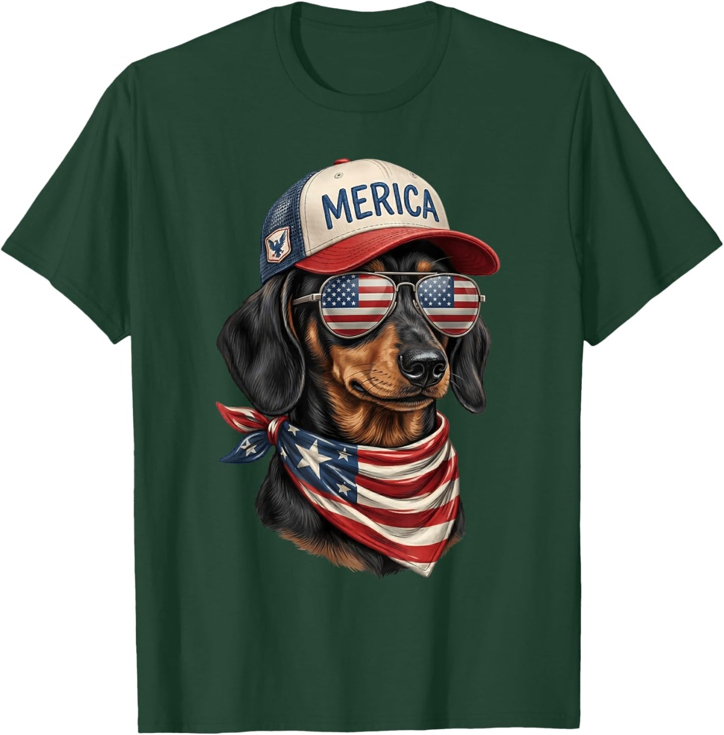Dachshund 4th of July USA American Flag Wiener Dog Patriotic T-Shirt - T-Shirt | Forest