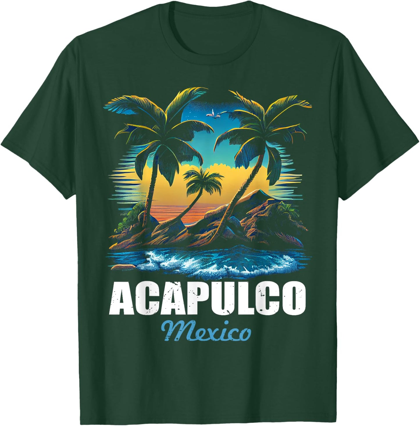Retro Acapulco Mexico Sunset Vintage Vacation Souvenir T-Shirt - T-Shirt | Forest