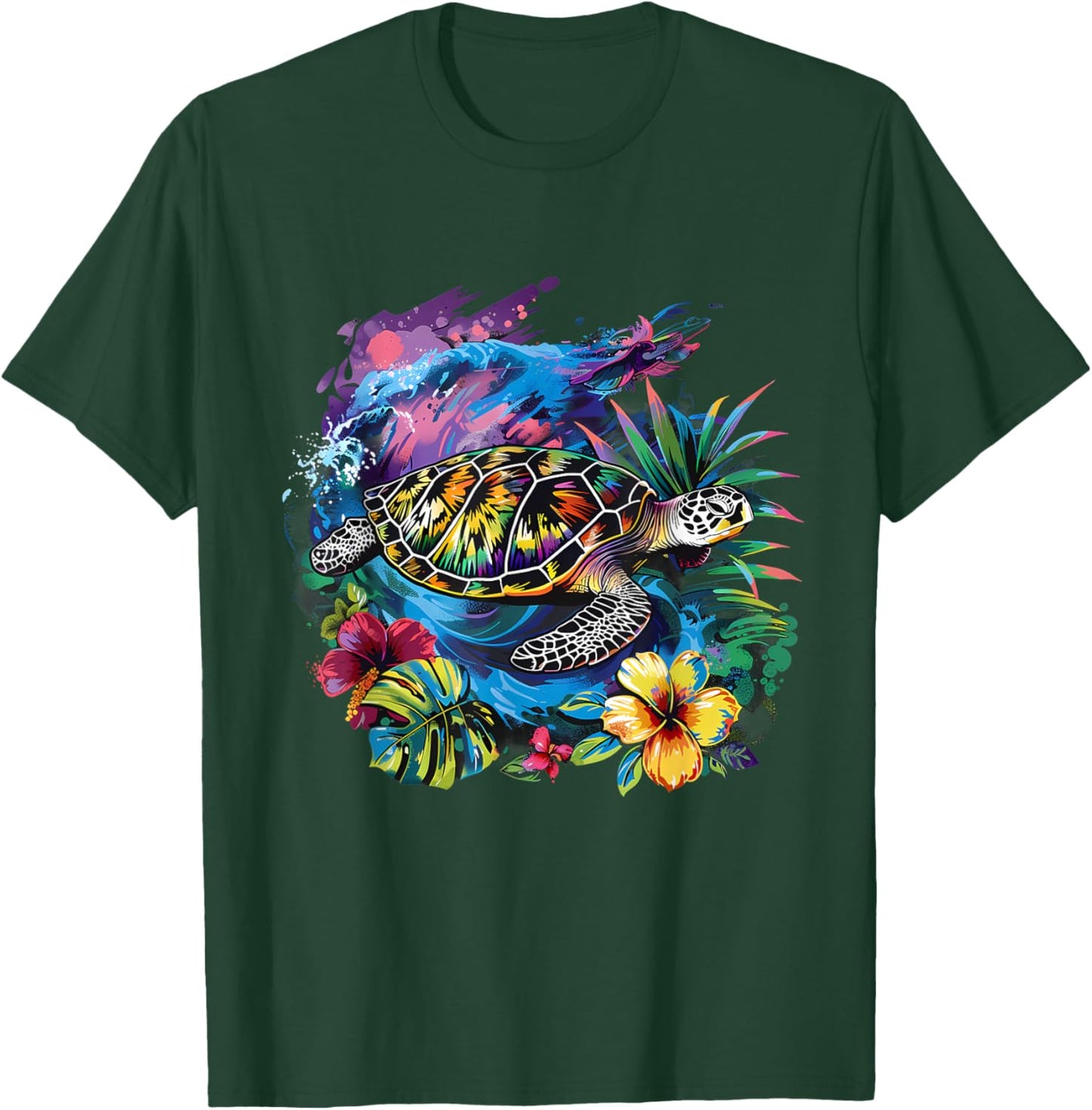 Sea Turtle Floral Artwork Marine Mammal Sea Ocean Animal T-Shirt - T-Shirt | Forest