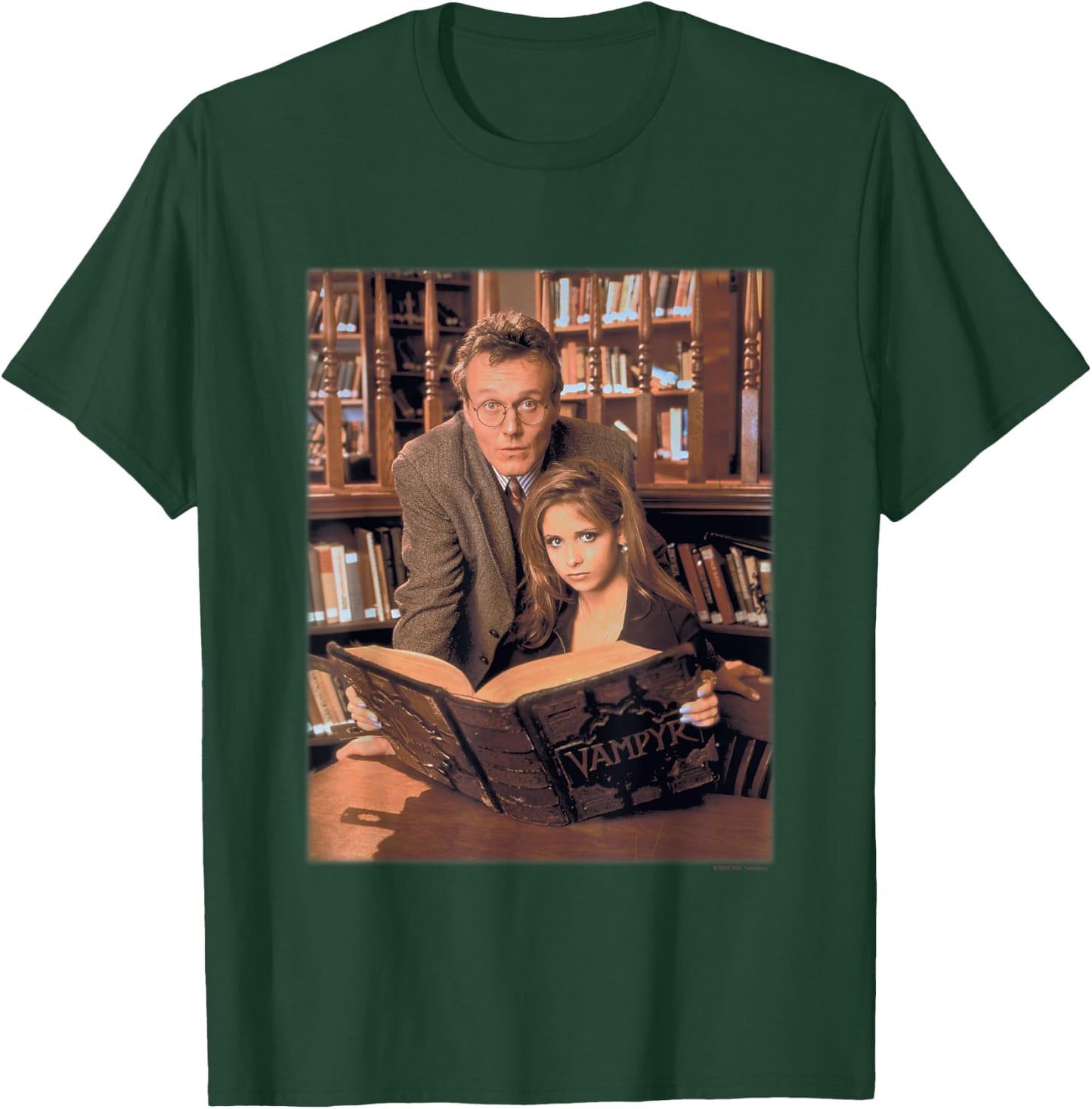 Buffy The Vampire Slayer Buffy & Giles In The Library Retro T-Shirt - T-Shirt | Forest