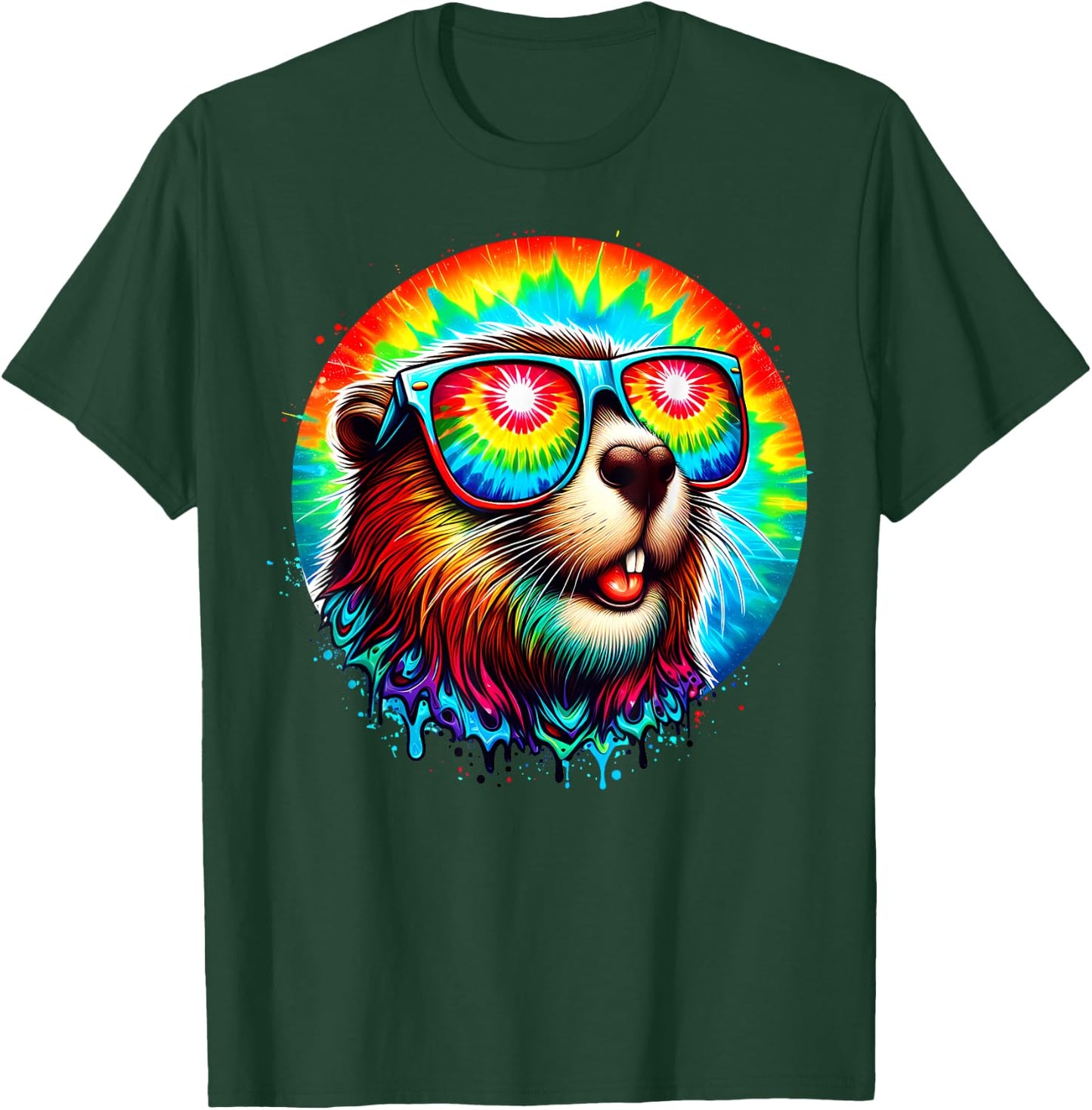 Cool Tie Dye Sunglasses Beaver Illustration Graphic Art T-Shirt - T-Shirt | Forest