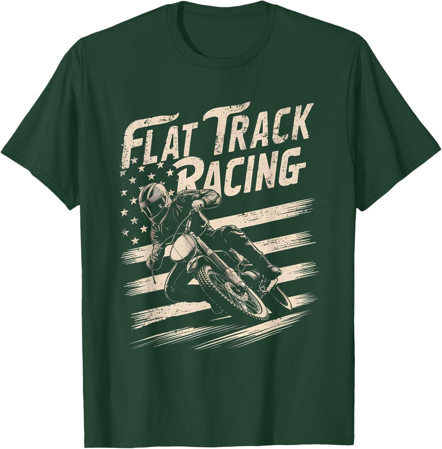 Flat Track Motorcycle Racing American Flag Speedway Dirt T-Shirt - T-Shirt | Forest