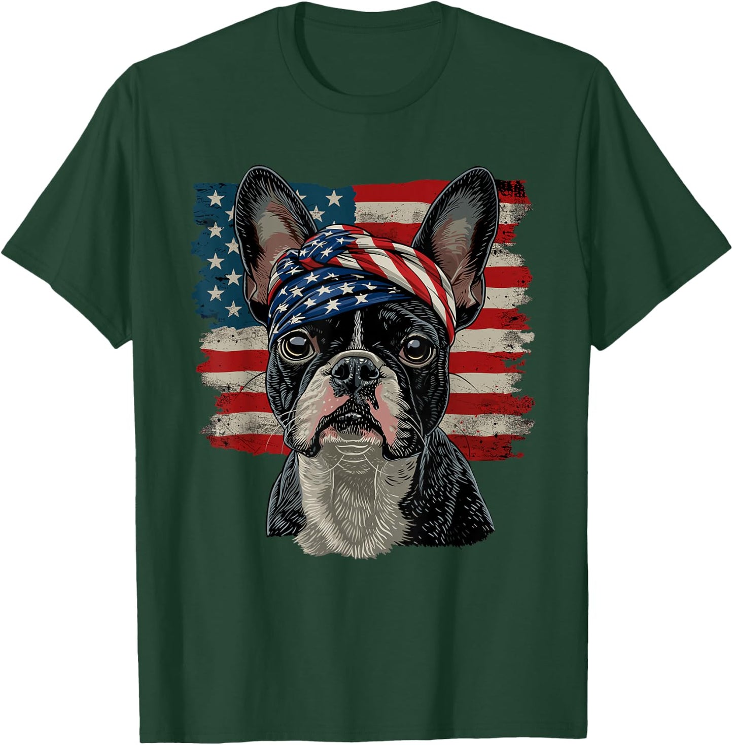 Boston Terrier Patriotic 4th Of July USA American Flag T-Shirt - T-Shirt | Forest