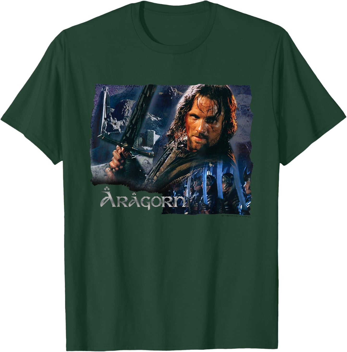 NEW LINE CINEMA Aragorn - Men's Black Short Sleeve Movie Character - Small T-Shirt - T-Shirt | Forest