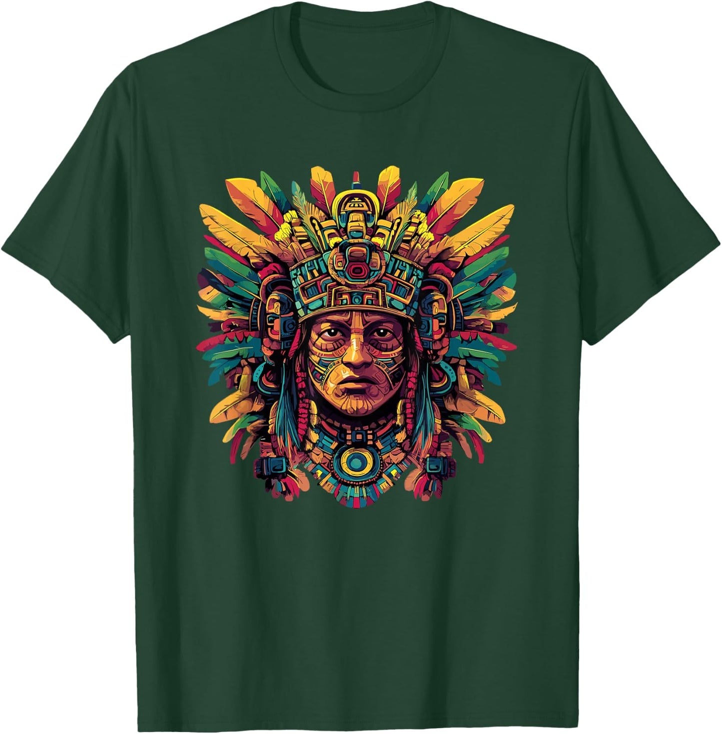 Tribal Aztec Warrior Sacred Feather Headdress T-Shirt - T-Shirt | Forest