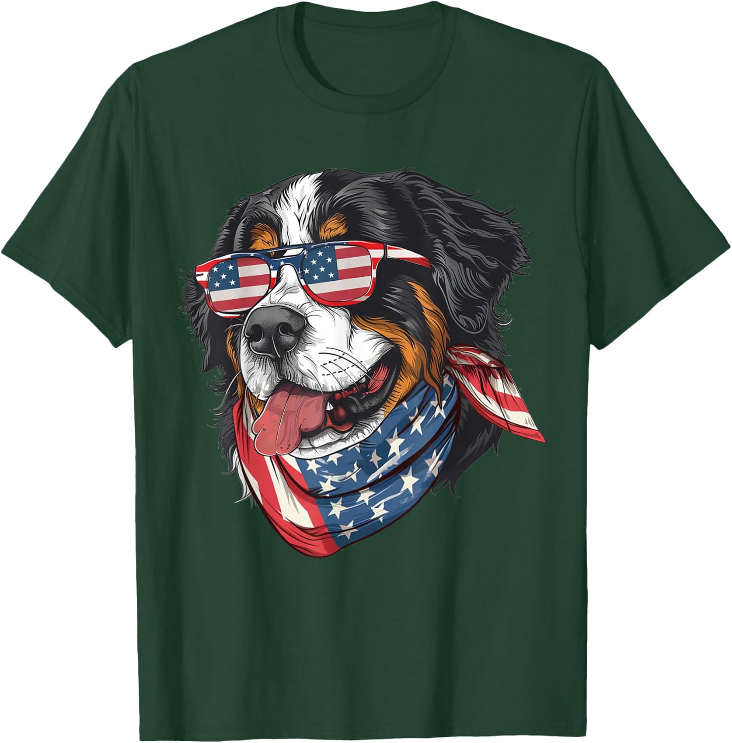 Patriotic Bernese Mountain Dog American Flag 4th of July Women Men T-Shirt - T-Shirt | Forest