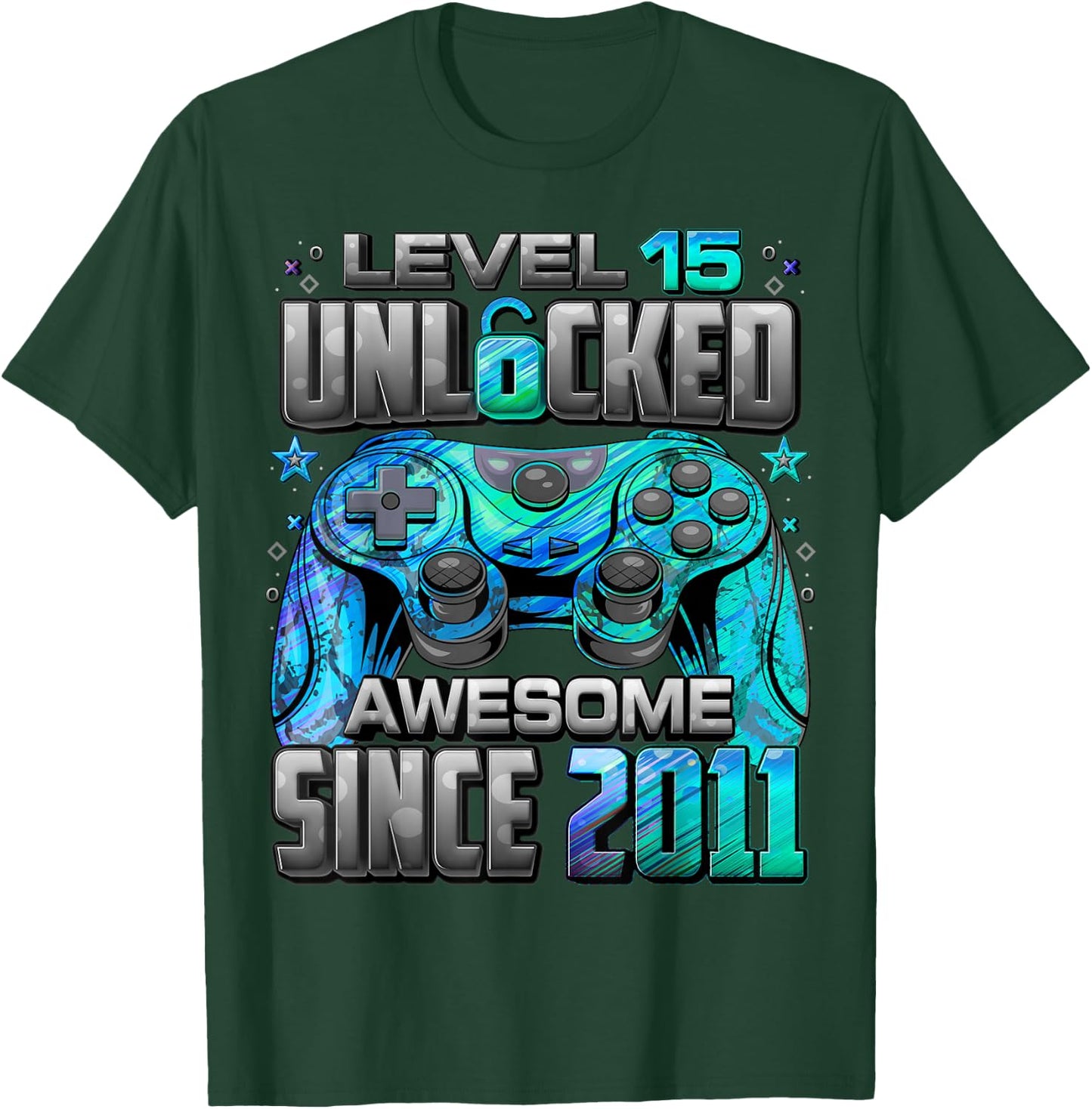Level 15 Unlocked Awesome Since 2011 15th Birthday Gaming T-Shirt - T-Shirt | Forest