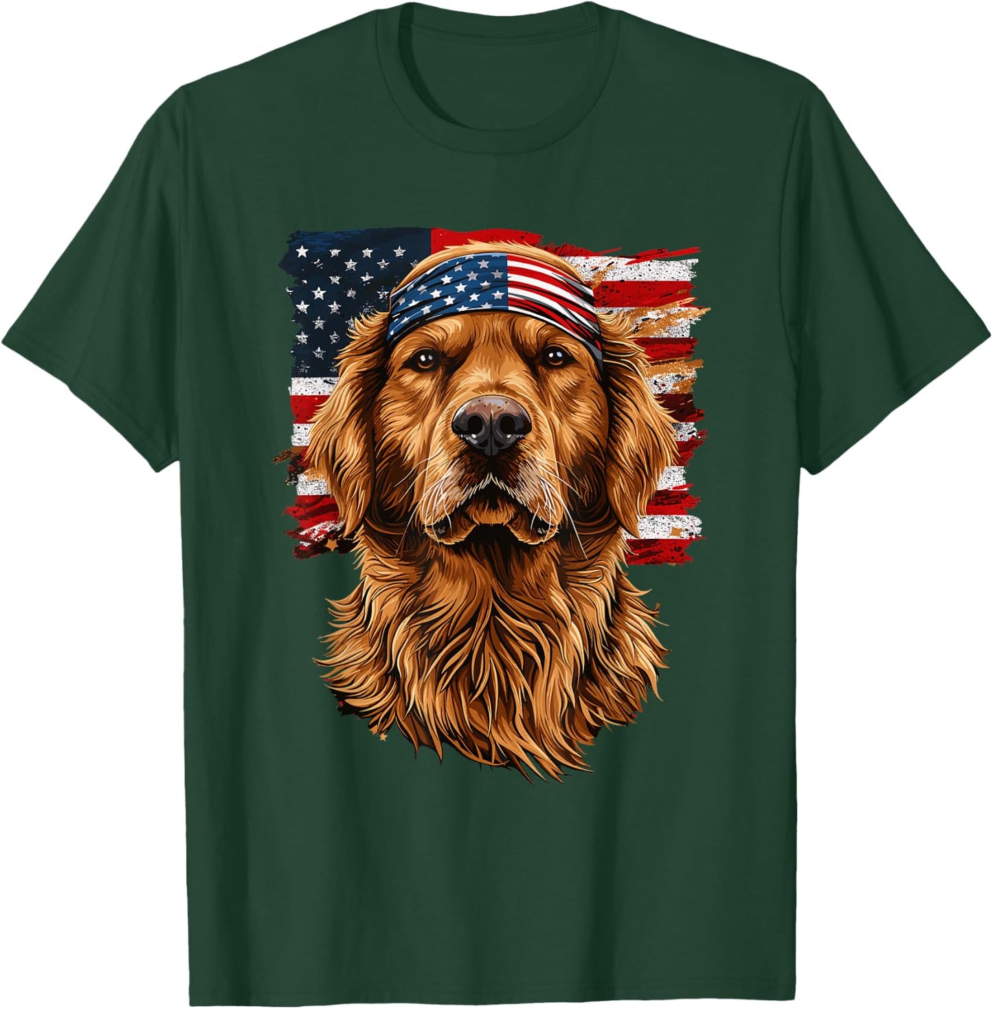 Golden Retriever Patriotic 4th Of July USA American Flag Men T-Shirt - T-Shirt | Forest