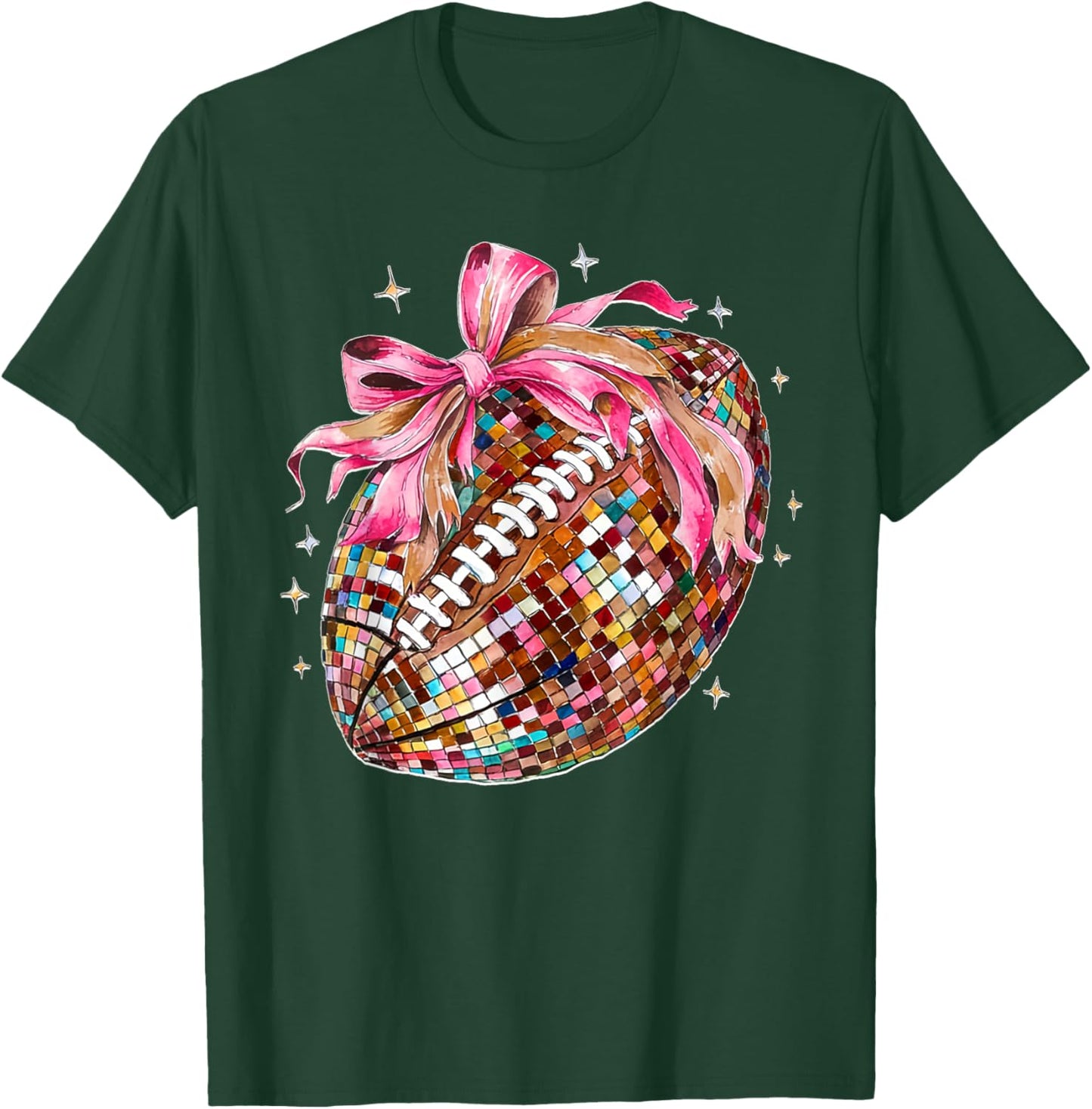 Coquette Bow Disco Funny Football Game Day Touchdown Season T-Shirt - T-Shirt | Forest