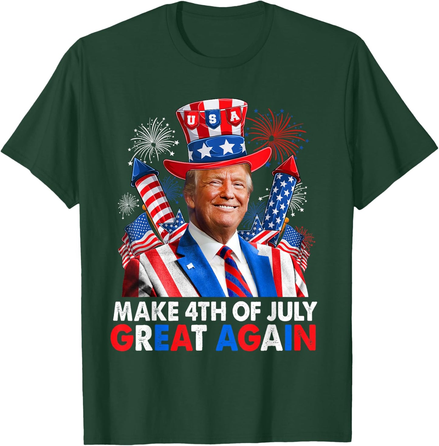 Donald Trump Patriotic Firework Make 4th Of July Great Again T-Shirt - T-Shirt | Forest