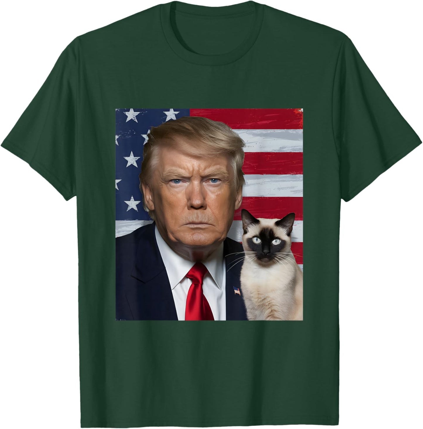 Funny Trump And Siamese Cat Political USA Flag Election 2024 T-Shirt - T-Shirt | Forest