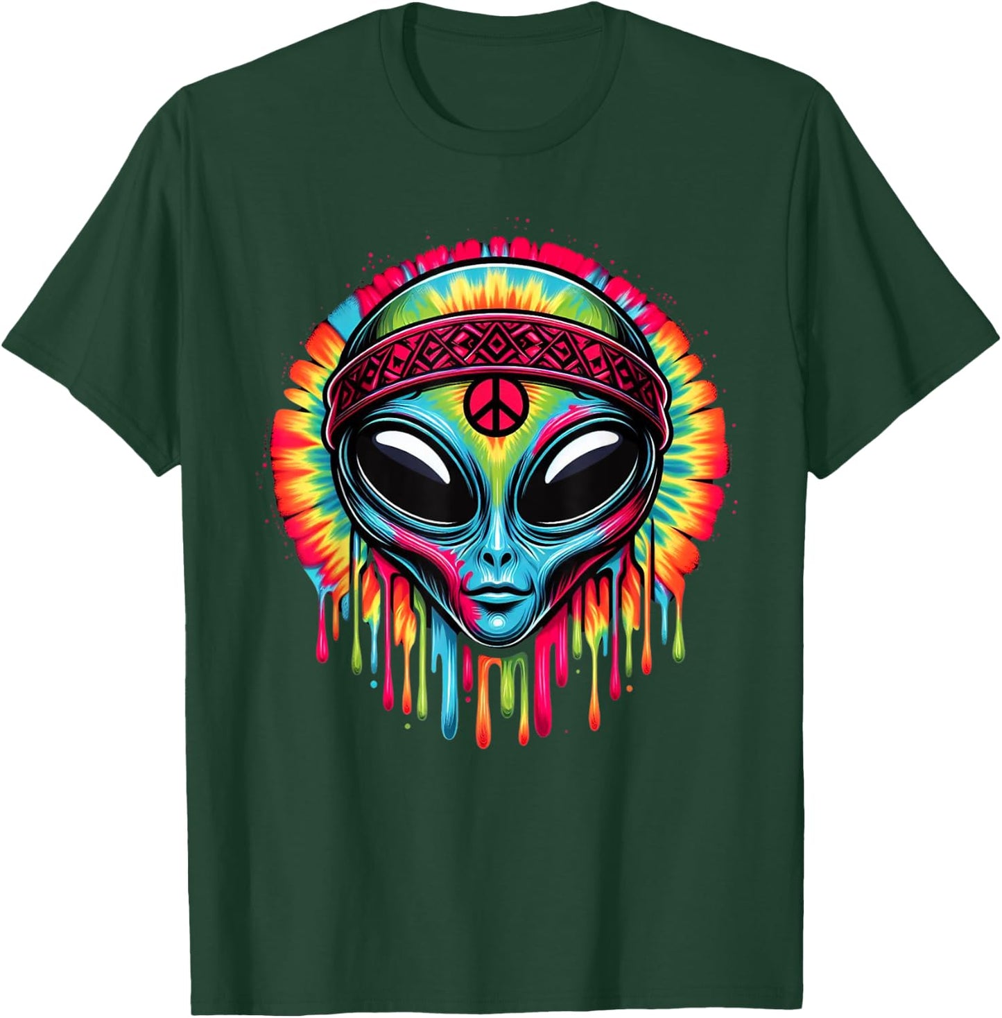 Tie-Dye Alien Peace Sign Funny Boho Hippie T-Shirt - T-Shirt | Forest