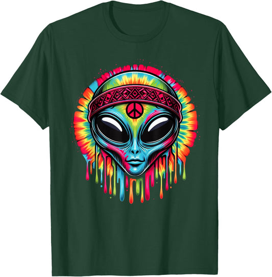 Tie-Dye Alien Peace Sign Funny Boho Hippie T-Shirt - T-Shirt | Forest