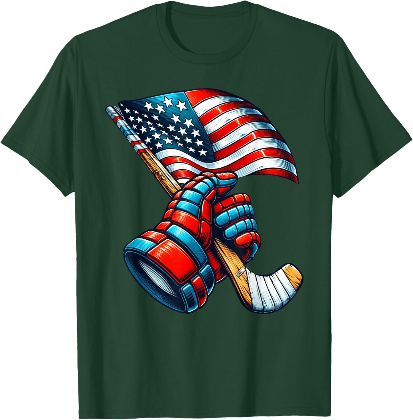 Patriotic Ice Hockey 4th of July USA Independence Day T-Shirt - T-Shirt | Forest