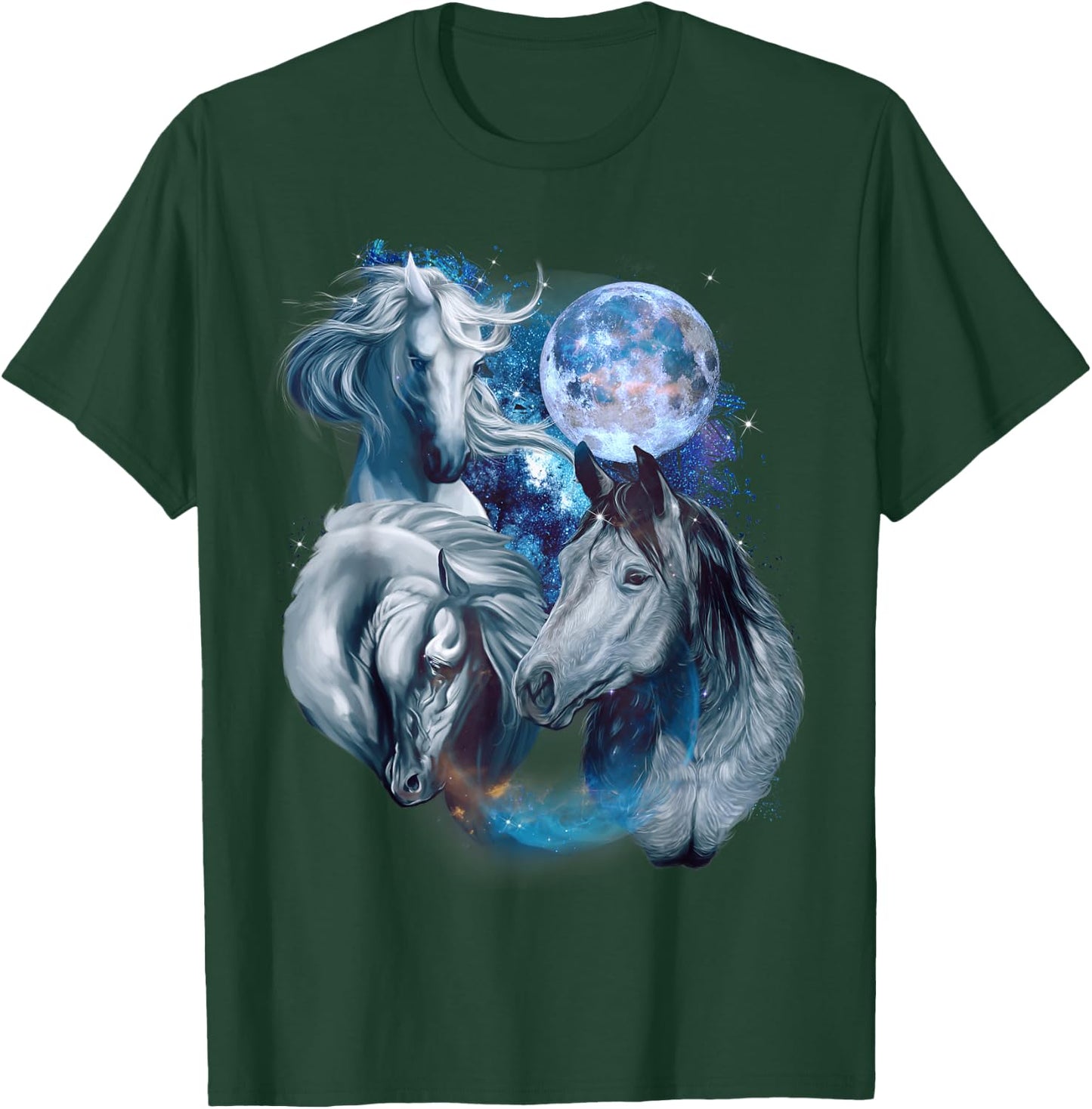 3 Moon Horse Equine Art Racing Animal Lovers Novelty Humor T-Shirt - T-Shirt | Forest