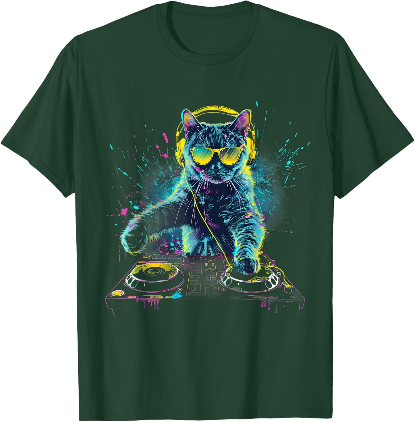 DJ Cat Splash House Music Beatmaker EDM Turntable DJ Cat T-Shirt - T-Shirt | Forest