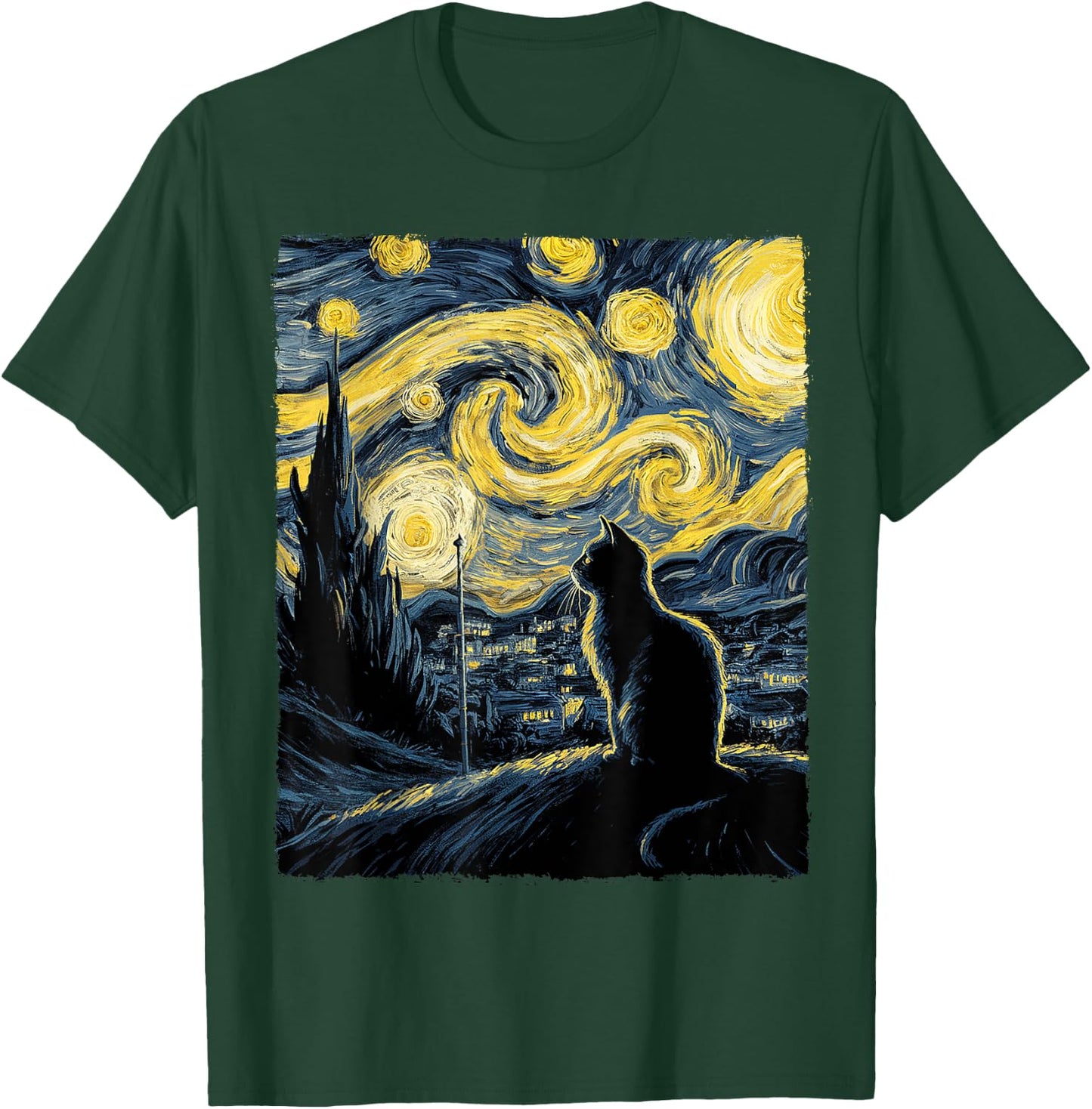 Cat Starry Night Van Gogh Gift Cat Lover Cat Mom Cat Dad T-Shirt - T-Shirt | Forest