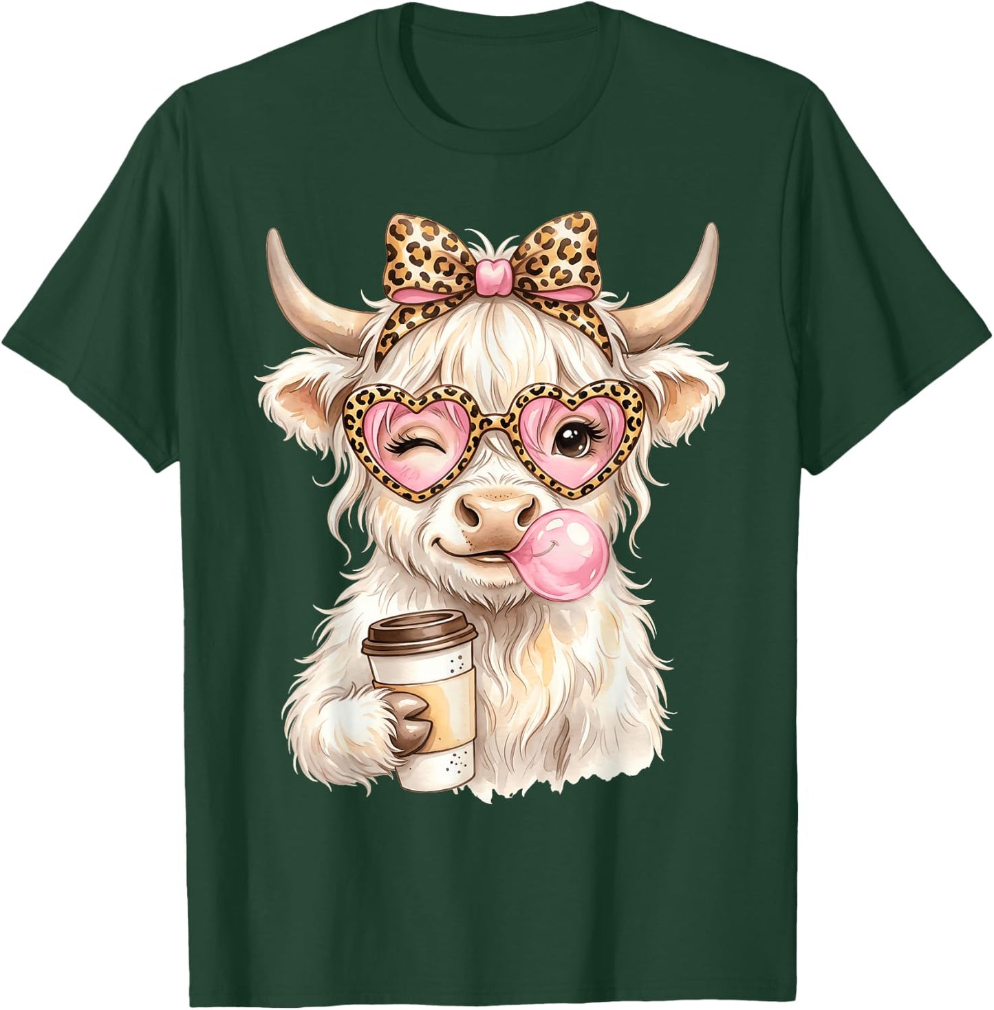 Scottish Highland Cow Blowing Bubblegum T-Shirt - T-Shirt | Forest