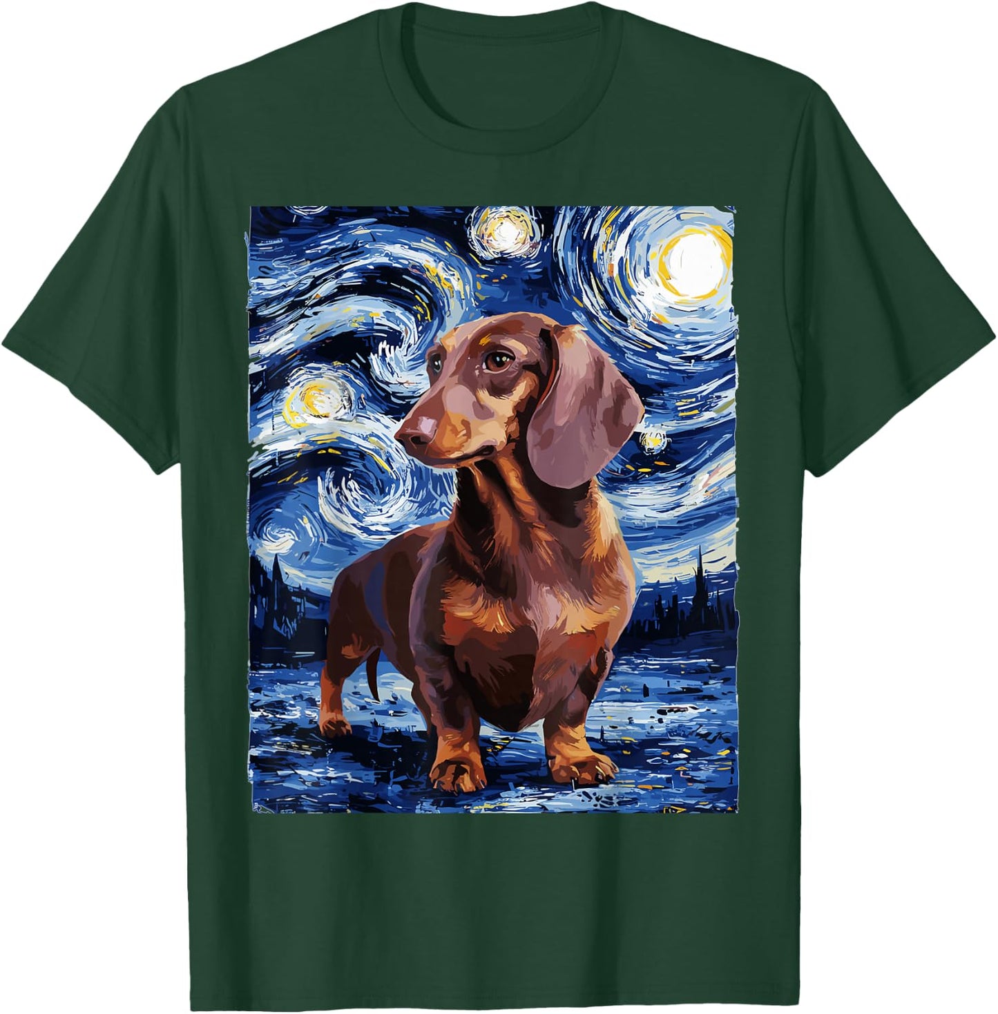Gifts For Dachshund Dog Lovers Van Gogh Style Starry Night Men Women Girls Kids T-Shirt - T-Shirt | Forest