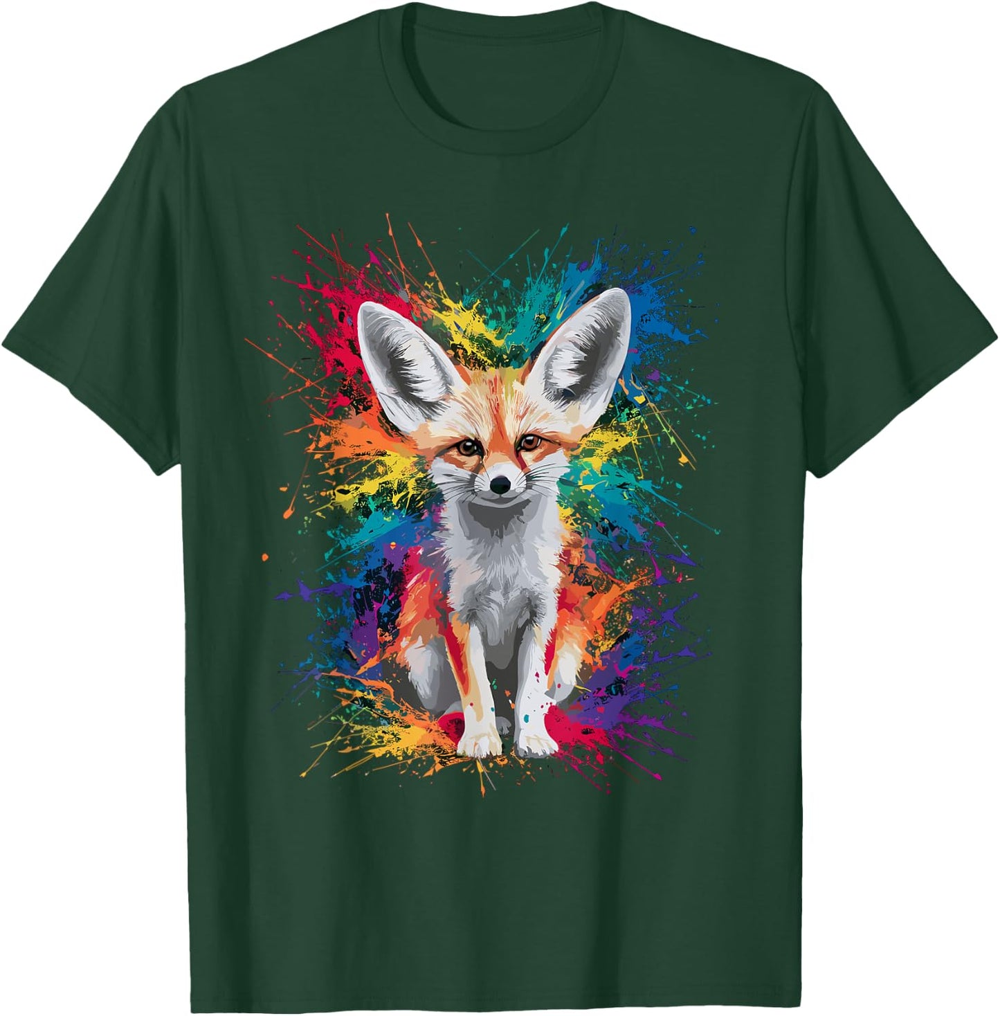 Colorful Paint Splash Cute Fennec Fox Art Graphic T-Shirt - T-Shirt | Forest