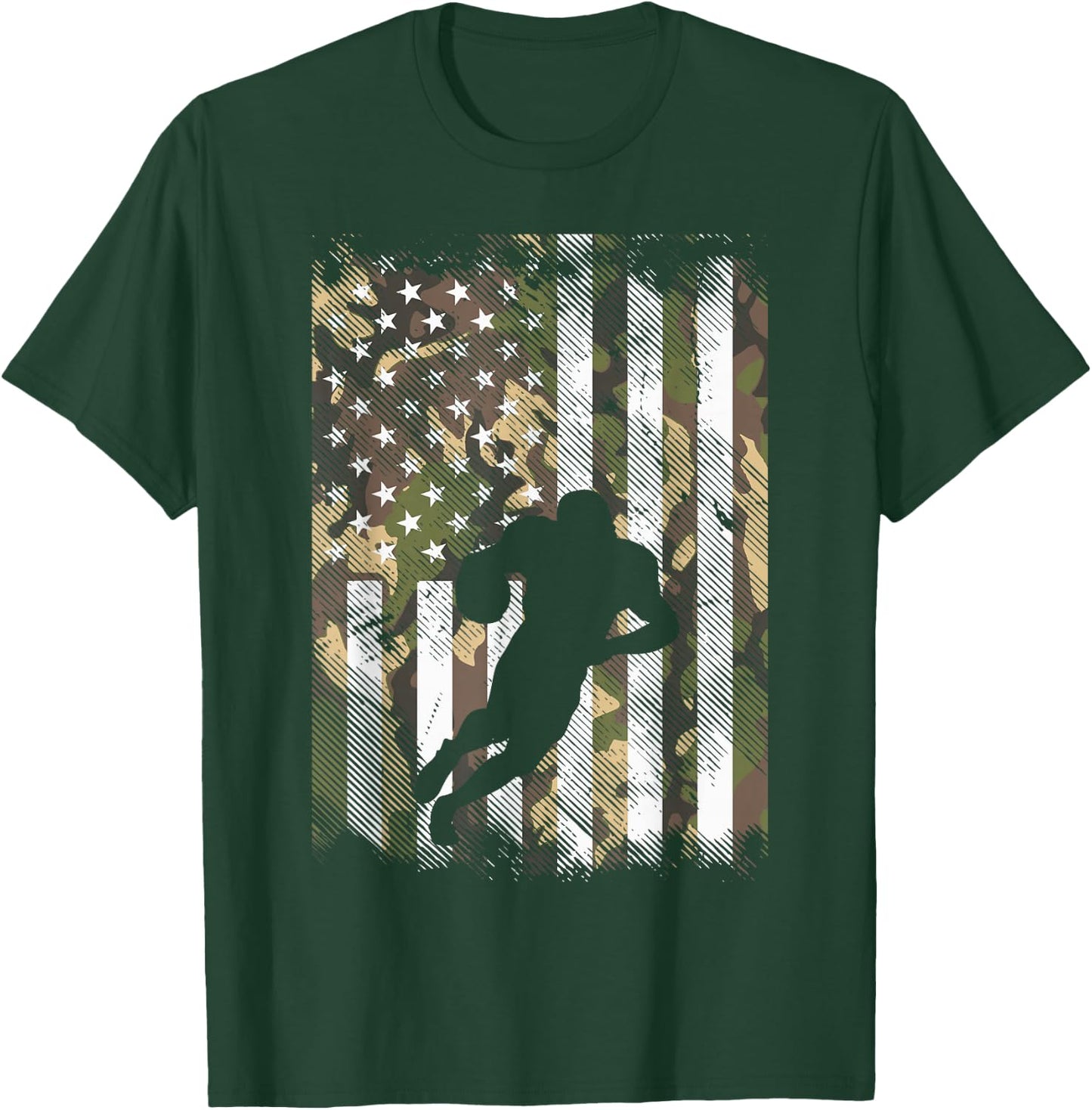 Camo US Flag American Football Player Vintage Patriotic T-Shirt - T-Shirt | Forest