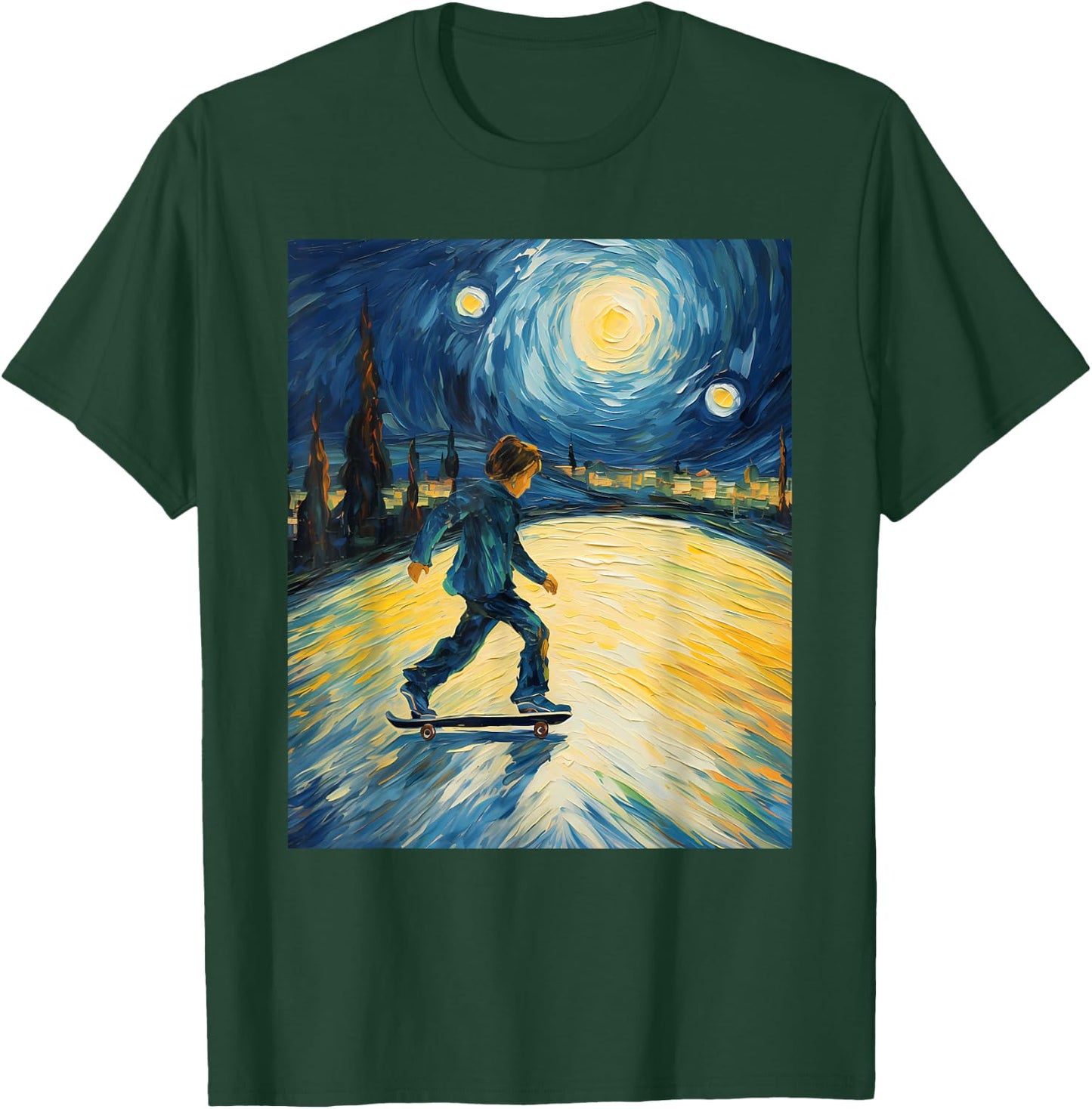 Aesthetic Surrealism Starry Night Boy Skateboarding T-Shirt - T-Shirt | Forest