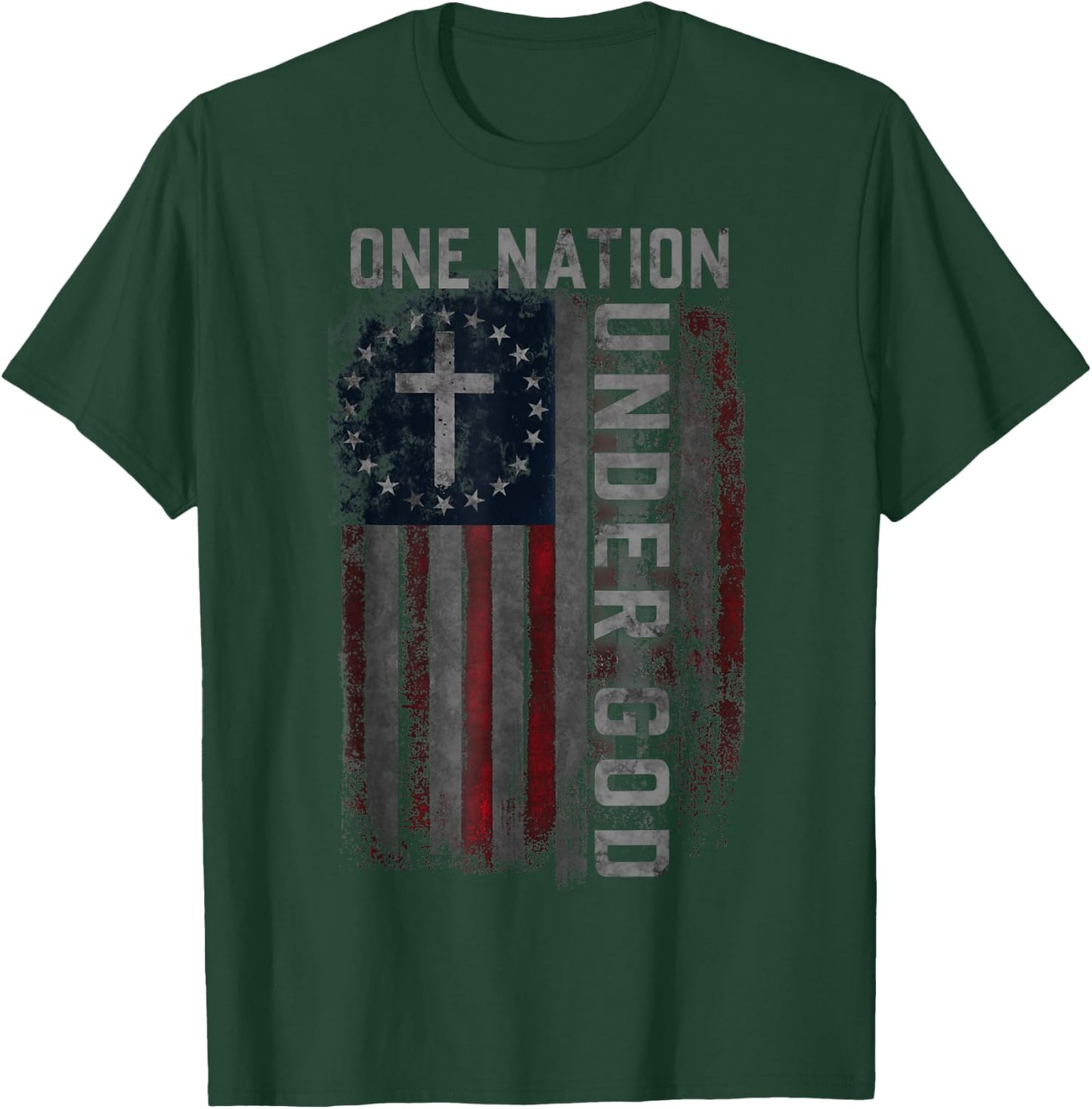 One Nation Under God Blessed American USA Flag 4th Of July Men T-Shirt - T-Shirt | Forest