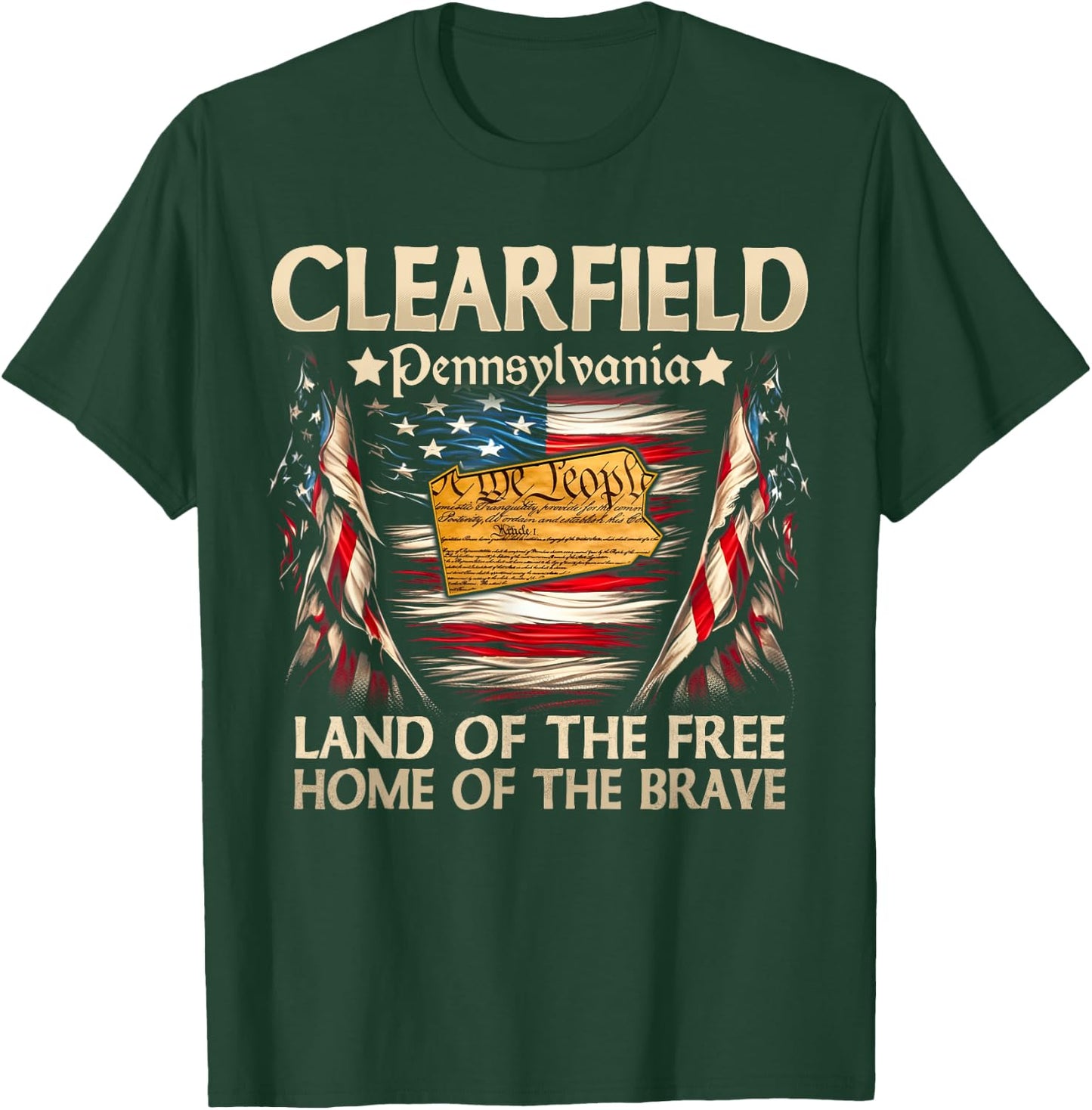 Clearfield Pennsylvania USA Flag 4th Of July T-Shirt - T-Shirt | Forest