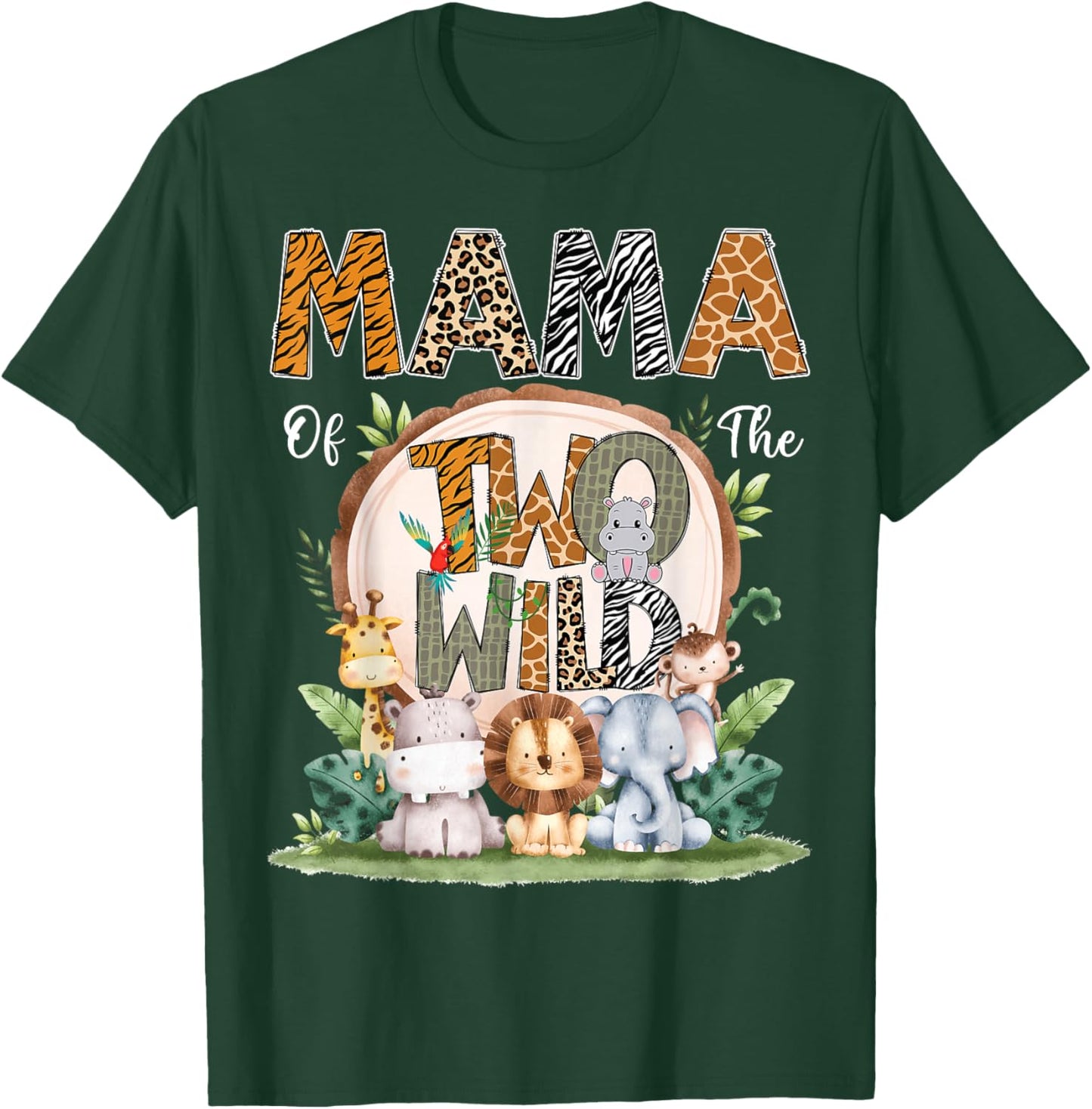 Mama Of The Two Wild Animal Safari 2Nd Birthday Party T-Shirt - T-Shirt | Forest