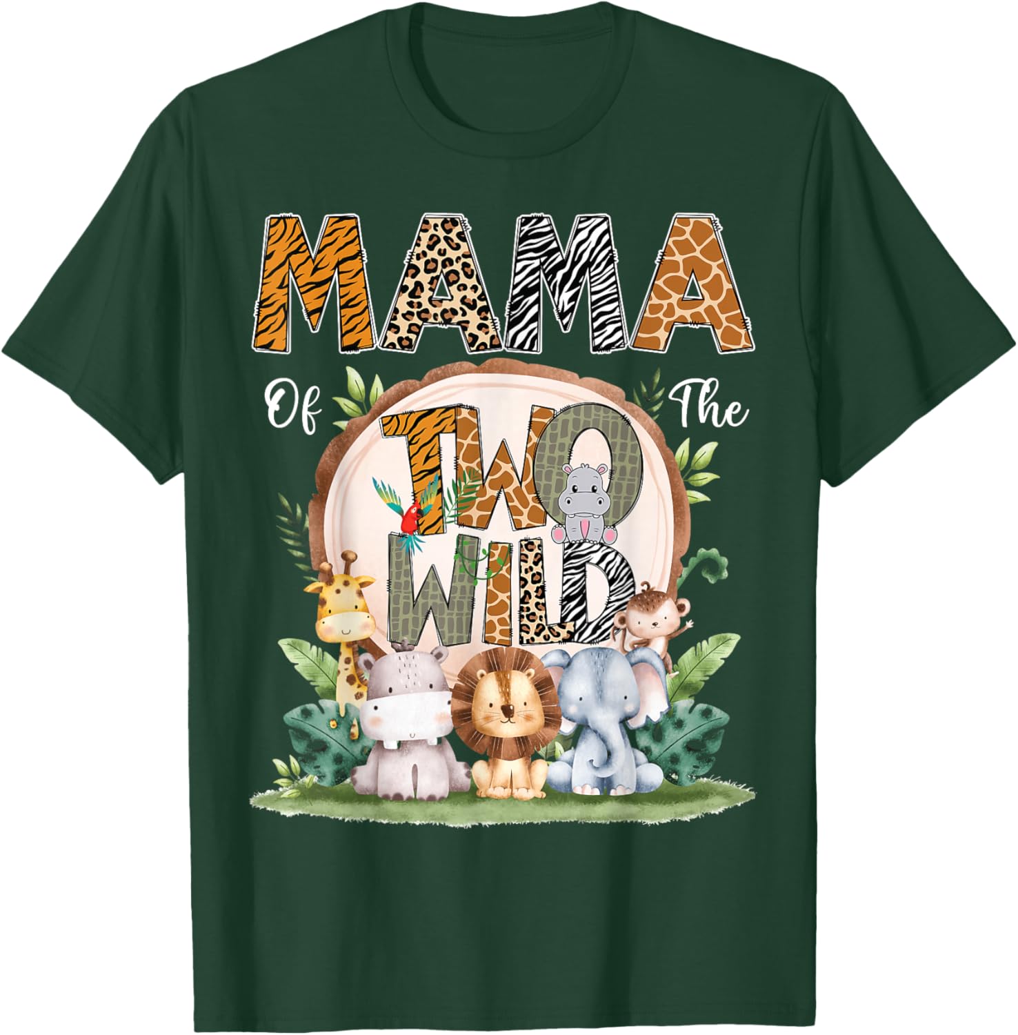 Mama Of The Two Wild Animal Safari 2Nd Birthday Party T-Shirt - T-Shirt | Forest