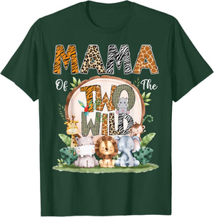 Mama Of The Two Wild Animal Safari 2Nd Birthday Party T-Shirt - T-Shirt | Forest