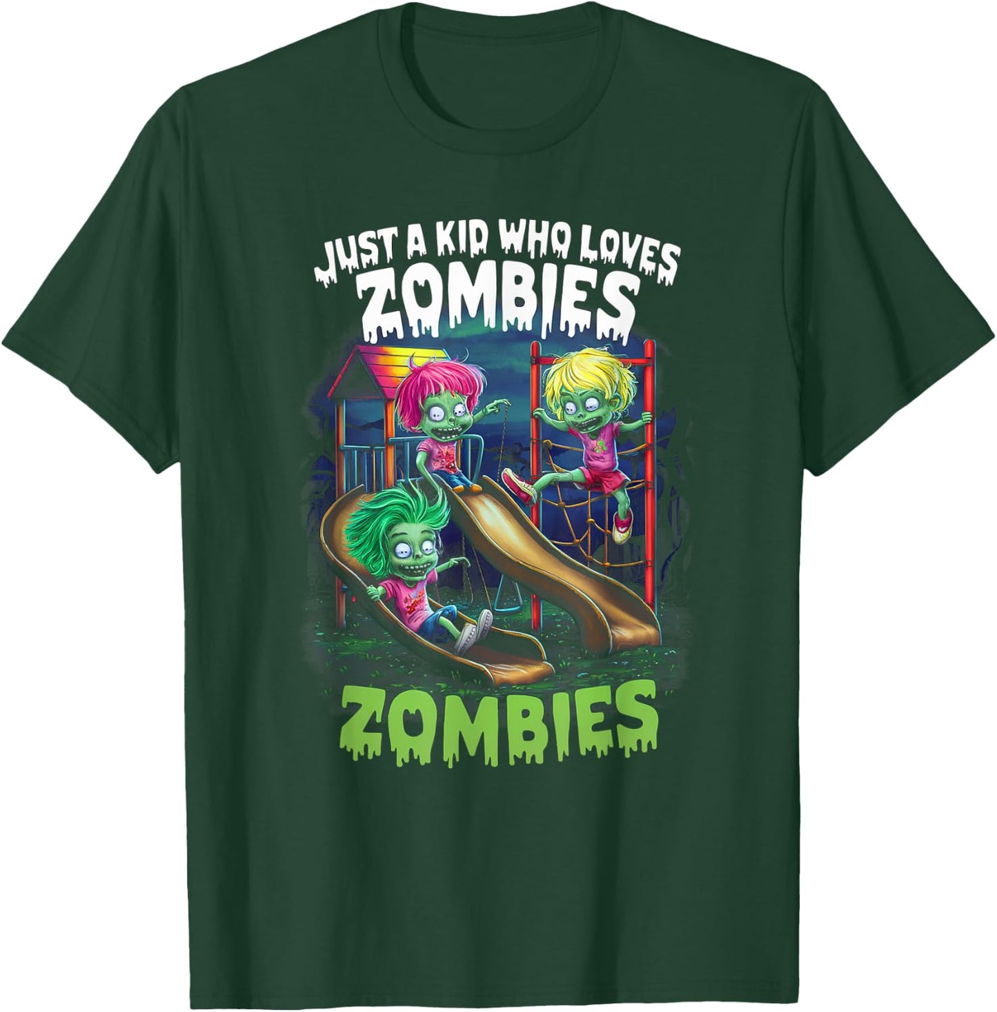 Just A Kid Who Loves Zombies Funny Halloween Costume T-Shirt - T-Shirt | Forest