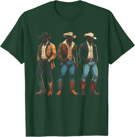 Black Cowboy Western Rodeo Melanin Black History Texas Men T-Shirt - T-Shirt | Forest