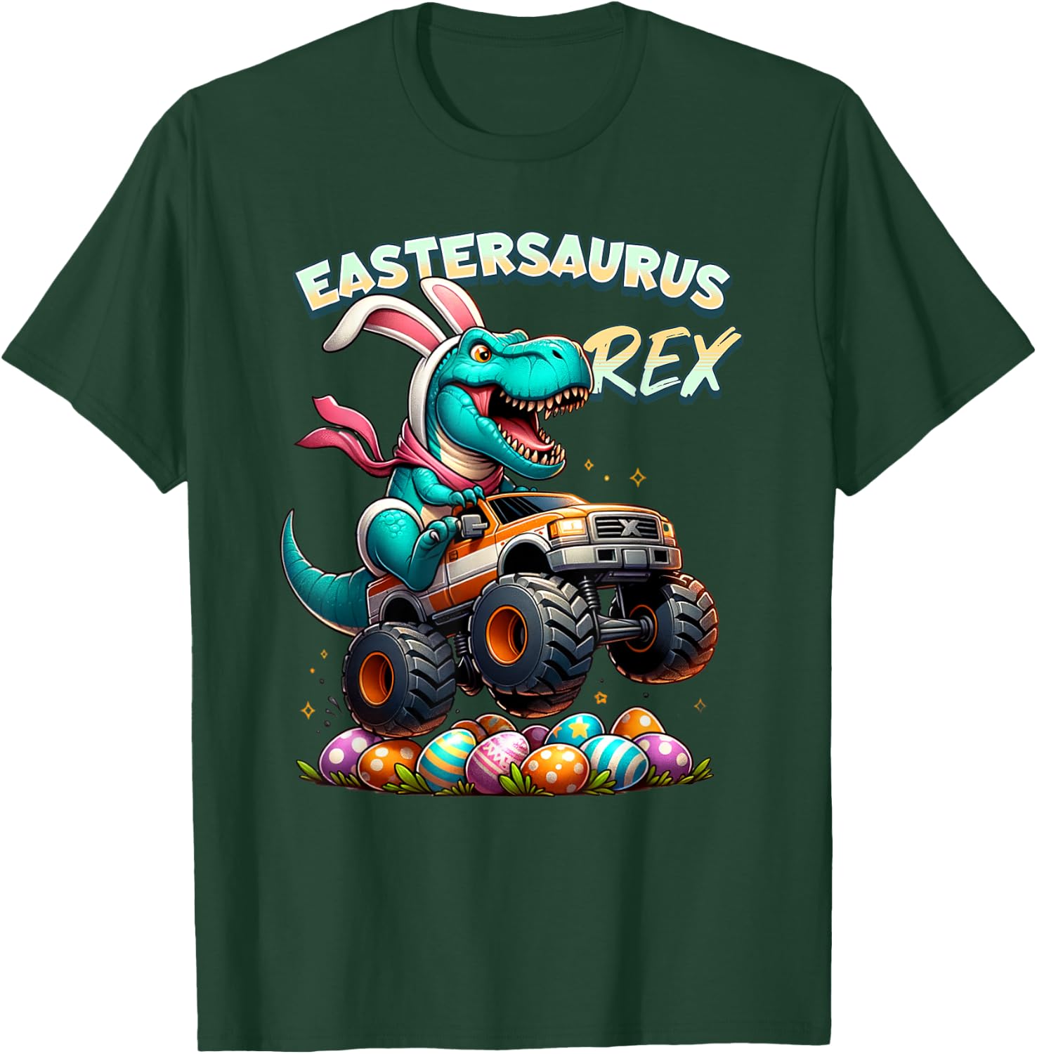 EasterSaurus Rex Easter Bunny T-Rex Dinosaur Monster Truck T-Shirt - T-Shirt | Forest