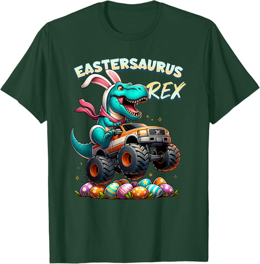 EasterSaurus Rex Easter Bunny T-Rex Dinosaur Monster Truck T-Shirt - T-Shirt | Forest