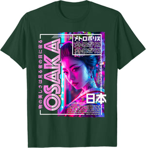Osaka City 80s Synthwave Geisha Japan Osaka T-Shirt - T-Shirt | Forest