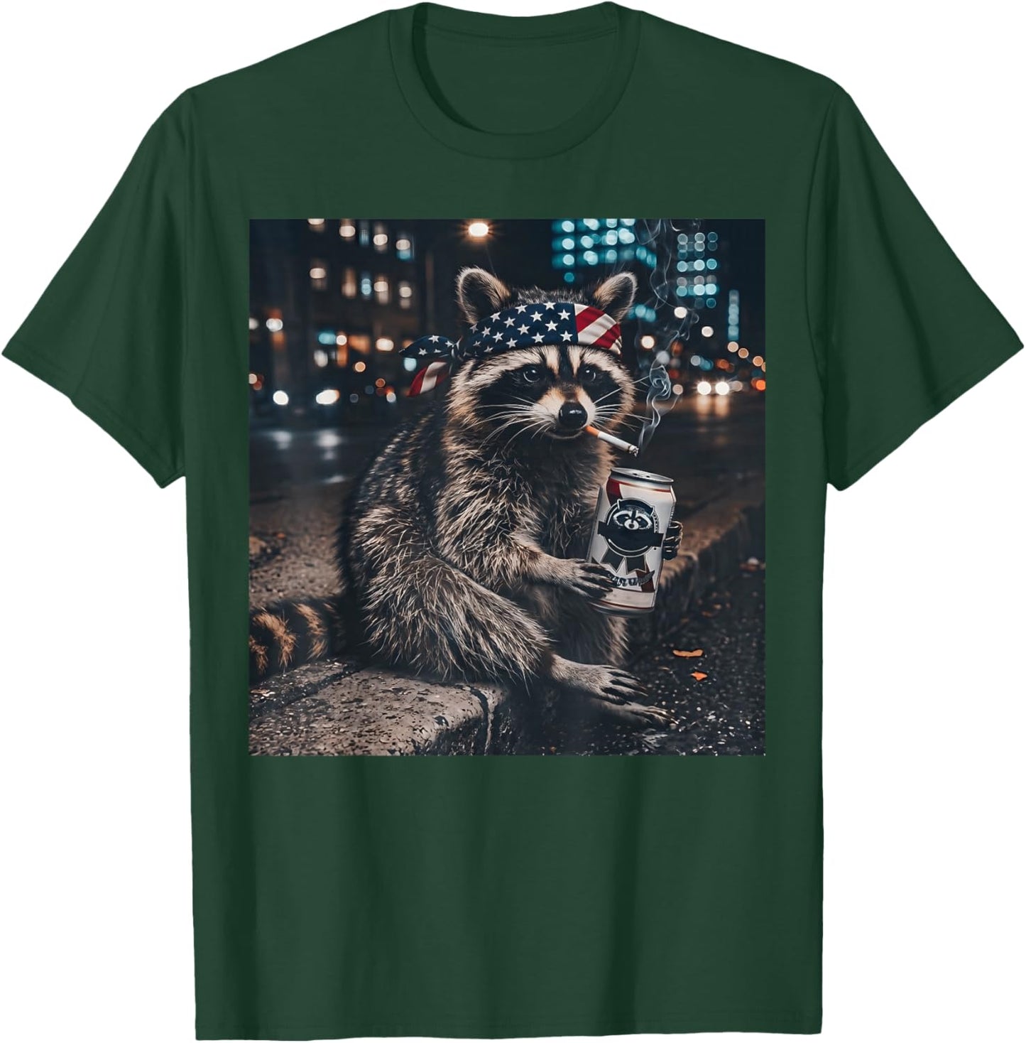 Funny Racoon Drinking Beer Patriotic 4th of July Meme T-Shirt - T-Shirt | Forest