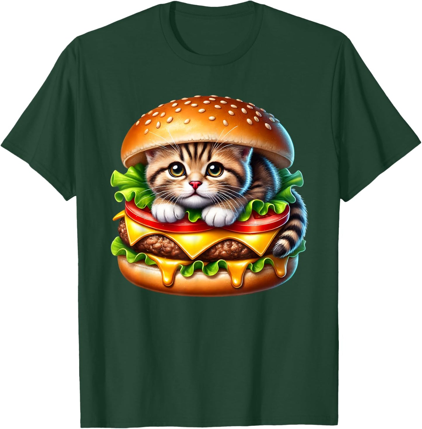 Funny Fast Food Cat Burger Lover Cute Cats Cheeseburger Women Kids T-Shirt - T-Shirt | Forest