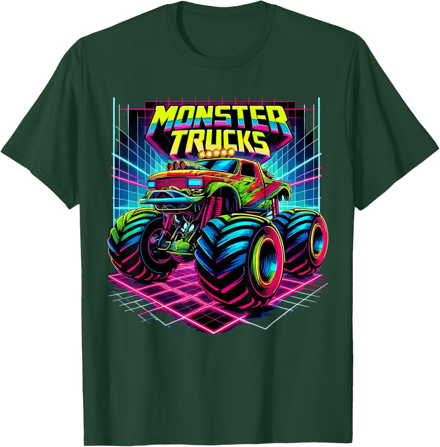 Monster Truck Birthday Party Retro Monster Trucks T-Shirt - T-Shirt | Forest
